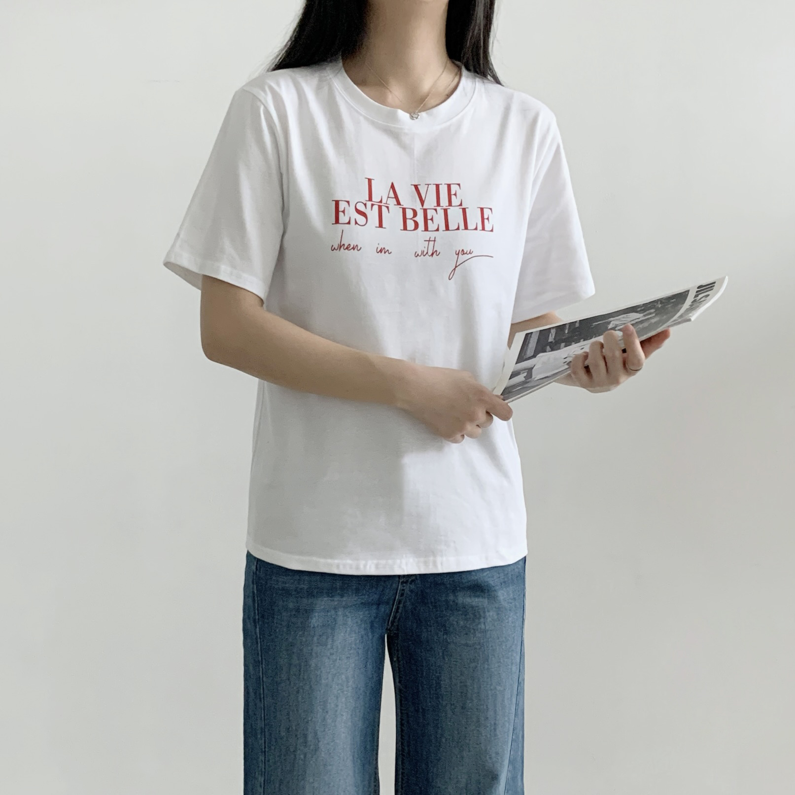 コットンラウンドネックルーズ半袖レタリングTシャツ | 詳細画像6