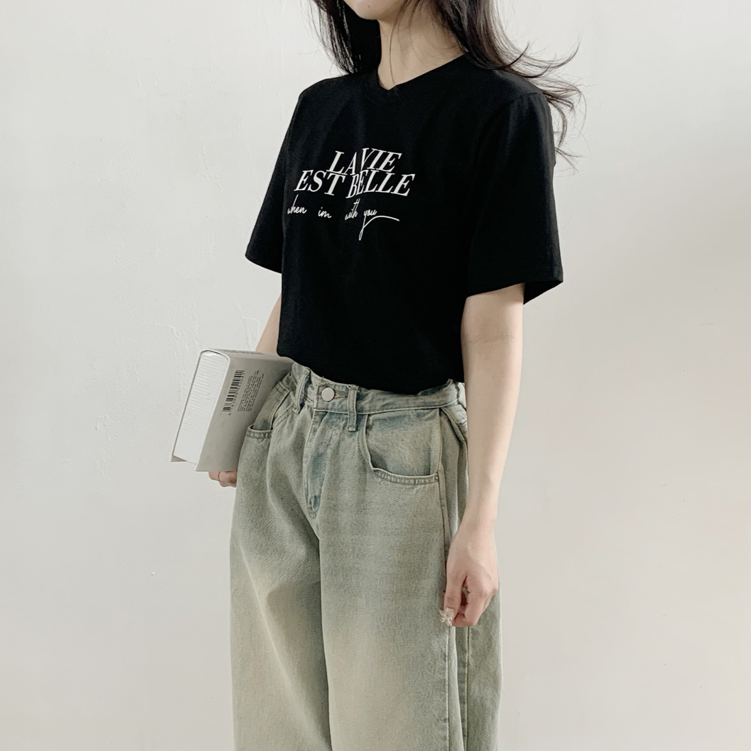 コットンラウンドネックルーズ半袖レタリングTシャツ | 詳細画像9