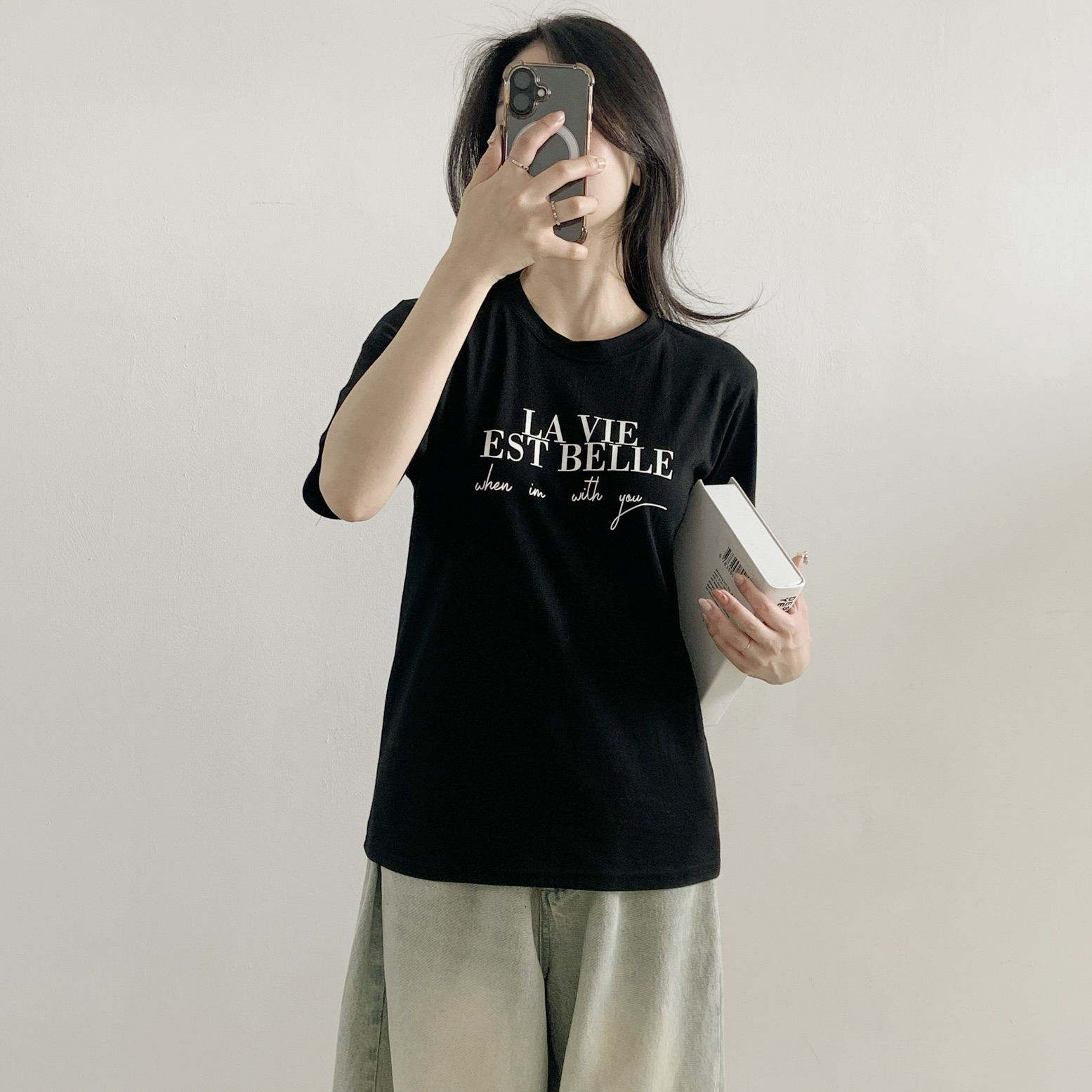 コットンラウンドネックルーズ半袖レタリングTシャツ | 詳細画像10