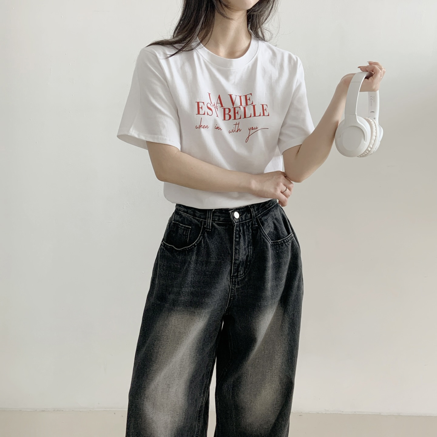 コットンラウンドネックルーズ半袖レタリングTシャツ | 詳細画像4