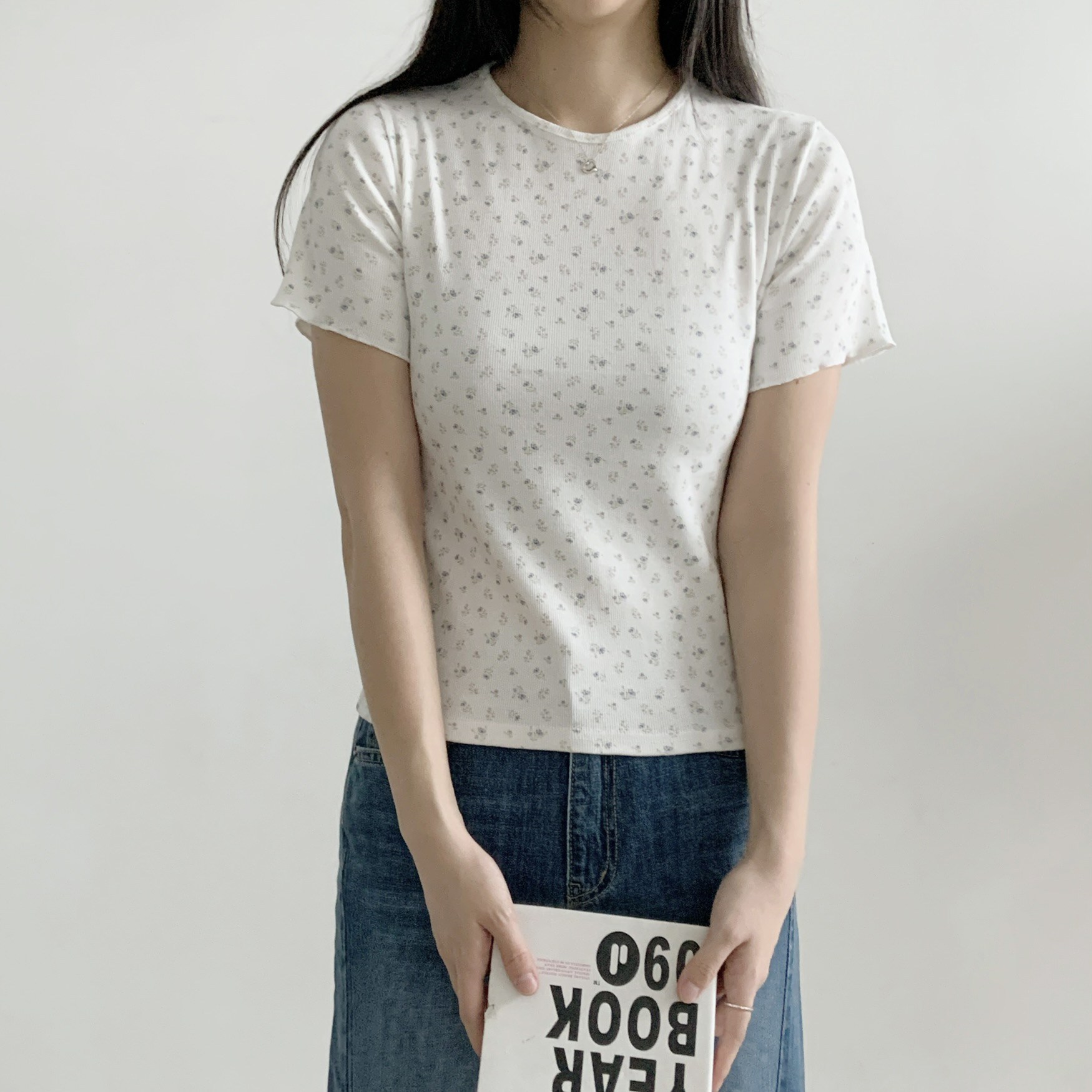 ラウンドネック半袖小花柄Tシャツ | 詳細画像6