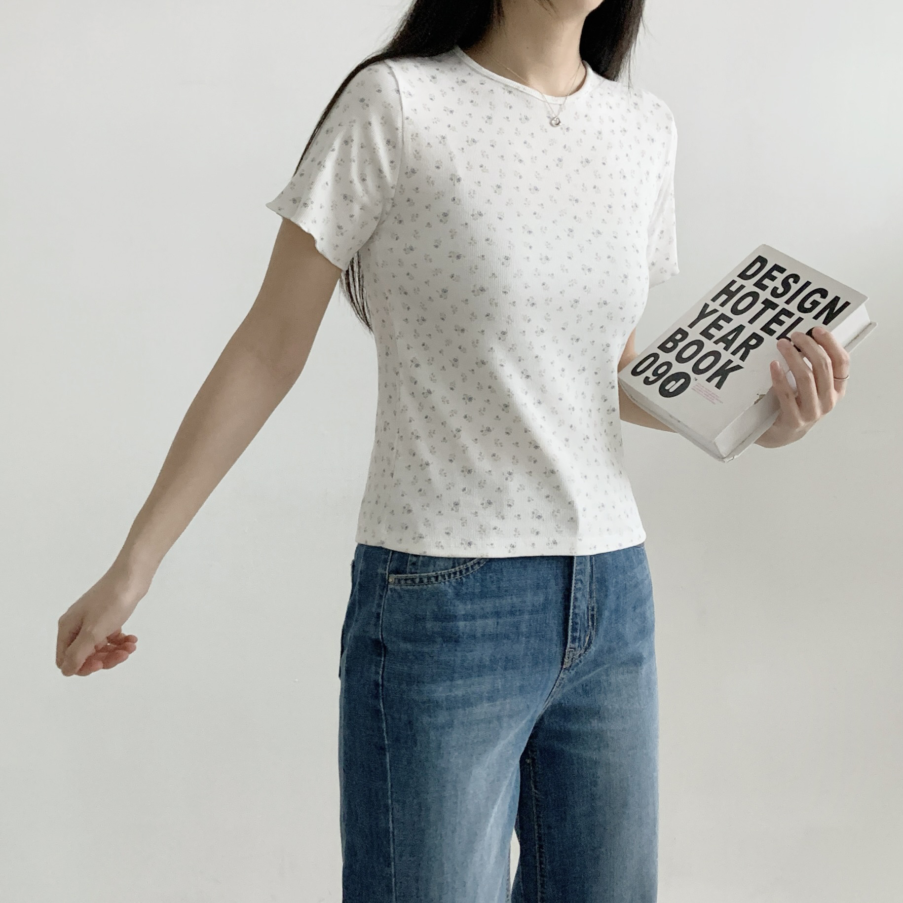 ラウンドネック半袖小花柄Tシャツ | 詳細画像8
