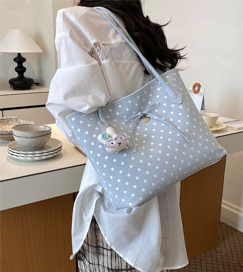 レザー調リボン(固定)ペンダントドットトートバッグキーリングセット | 詳細画像5