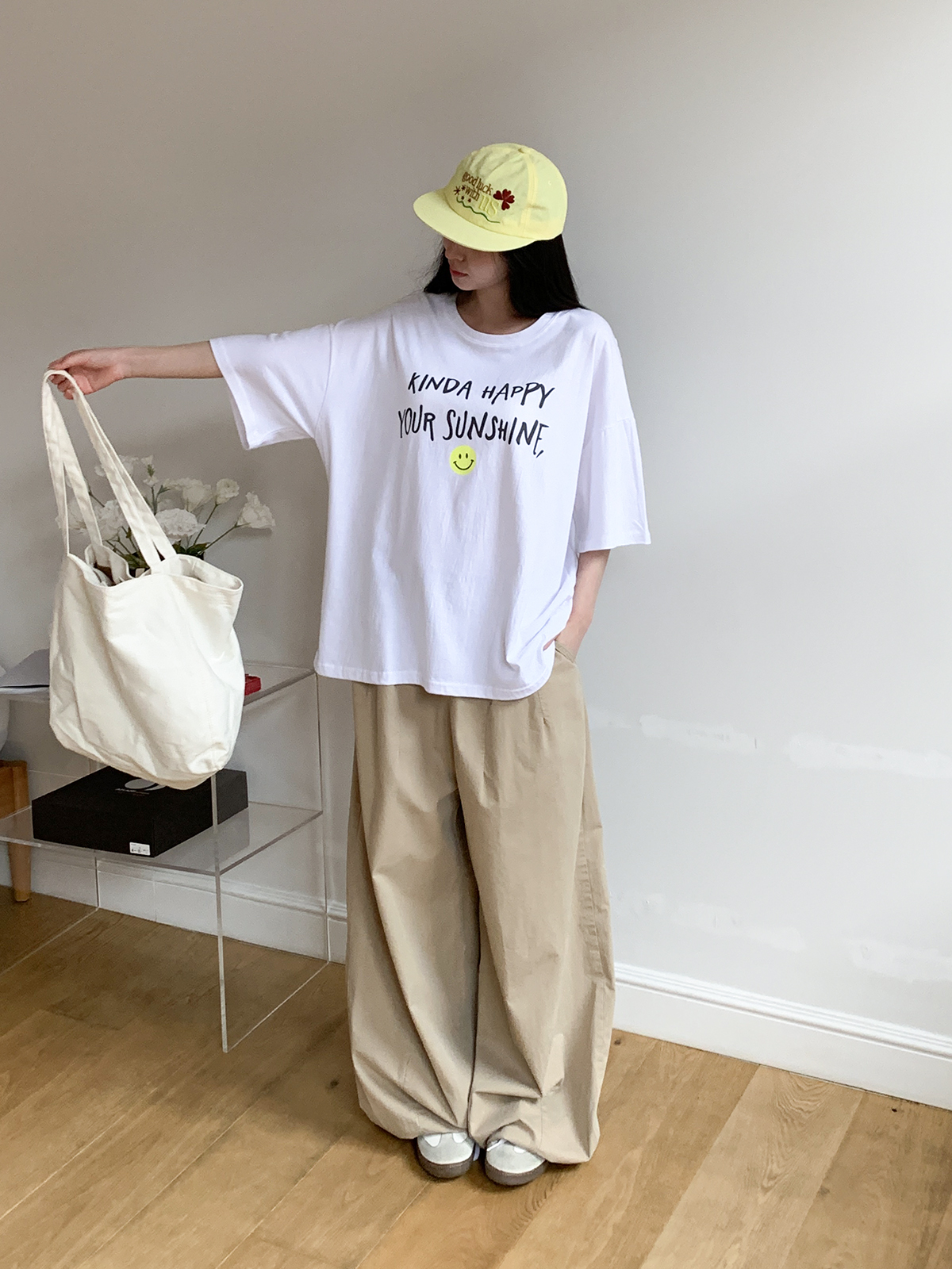 ラウンドネックボクシールーズ半袖レタリングTシャツ | 詳細画像3
