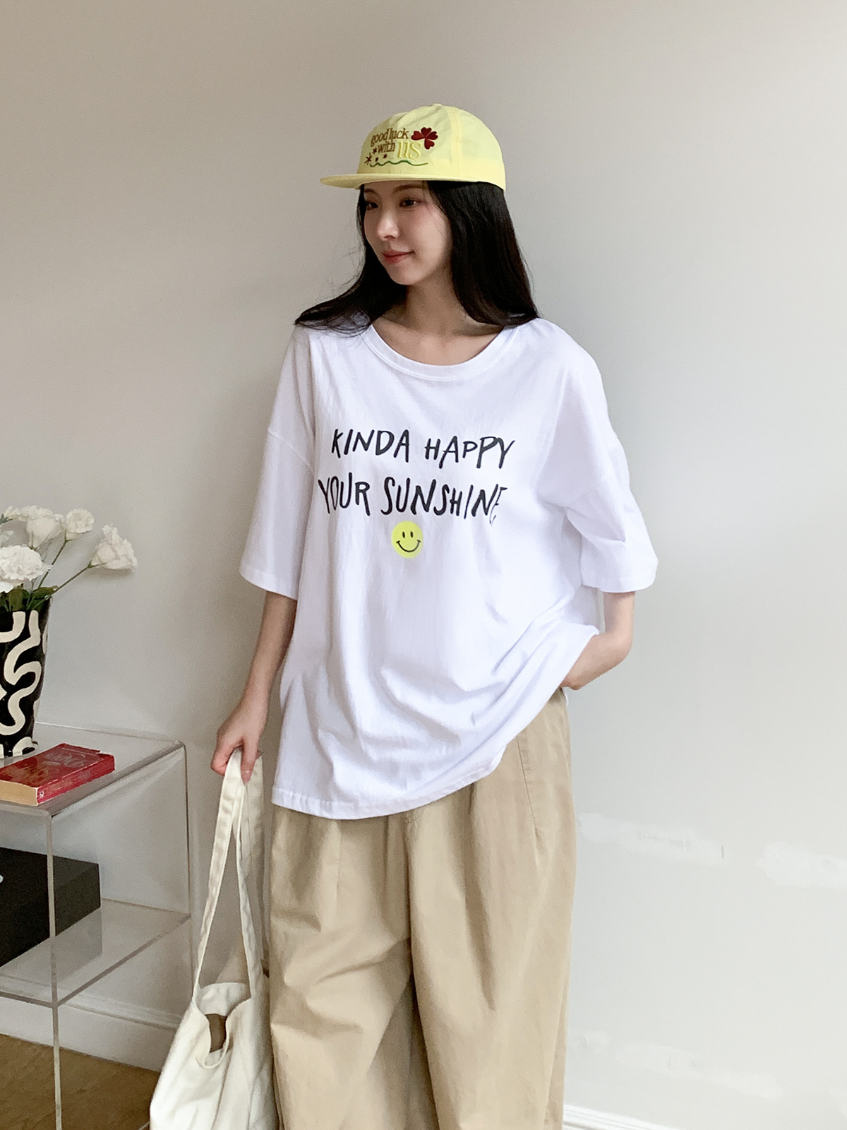 ラウンドネックボクシールーズ半袖レタリングTシャツ | 詳細画像5