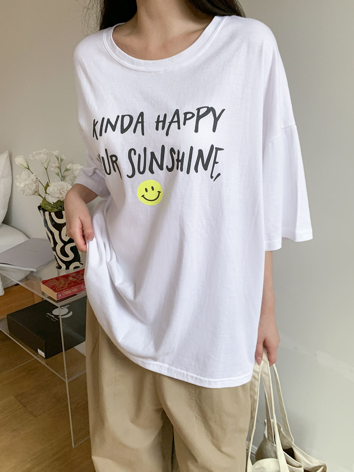 ラウンドネックボクシールーズ半袖レタリングTシャツ | 詳細画像22