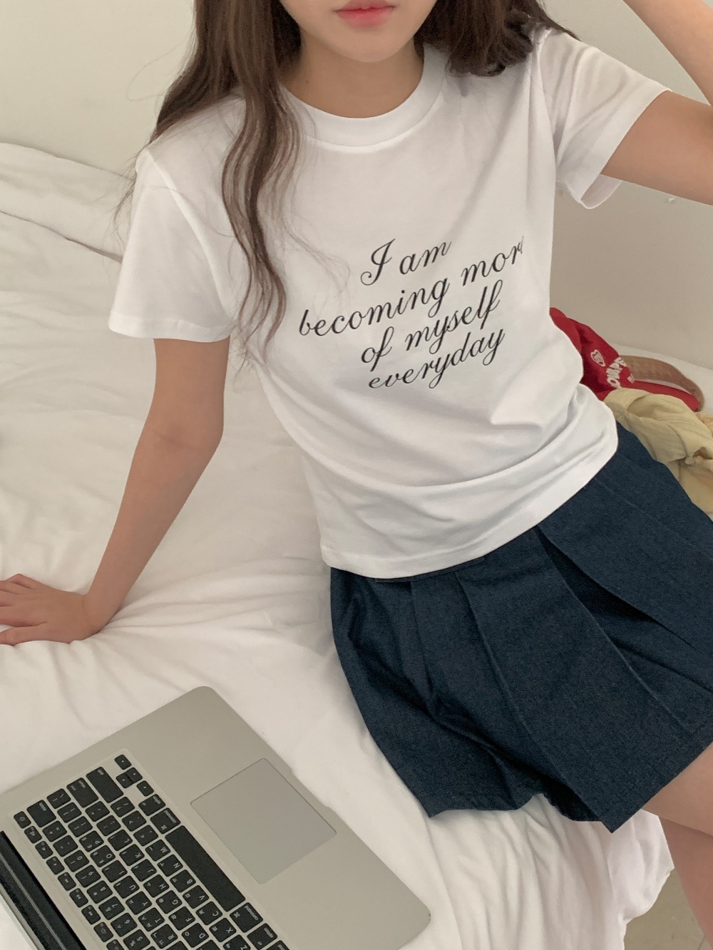 ラウンドネックスリム半袖レタリングTシャツ | 詳細画像2
