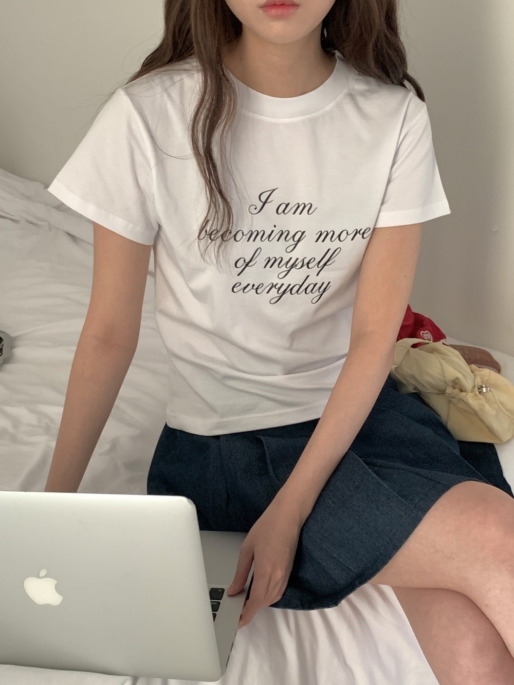 ラウンドネックスリム半袖レタリングTシャツ | 詳細画像5
