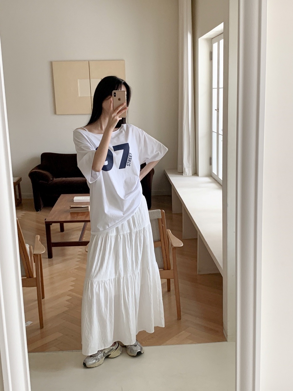 コットンオフショルダーボクシー半袖レタリングナンバーTシャツ | 詳細画像4