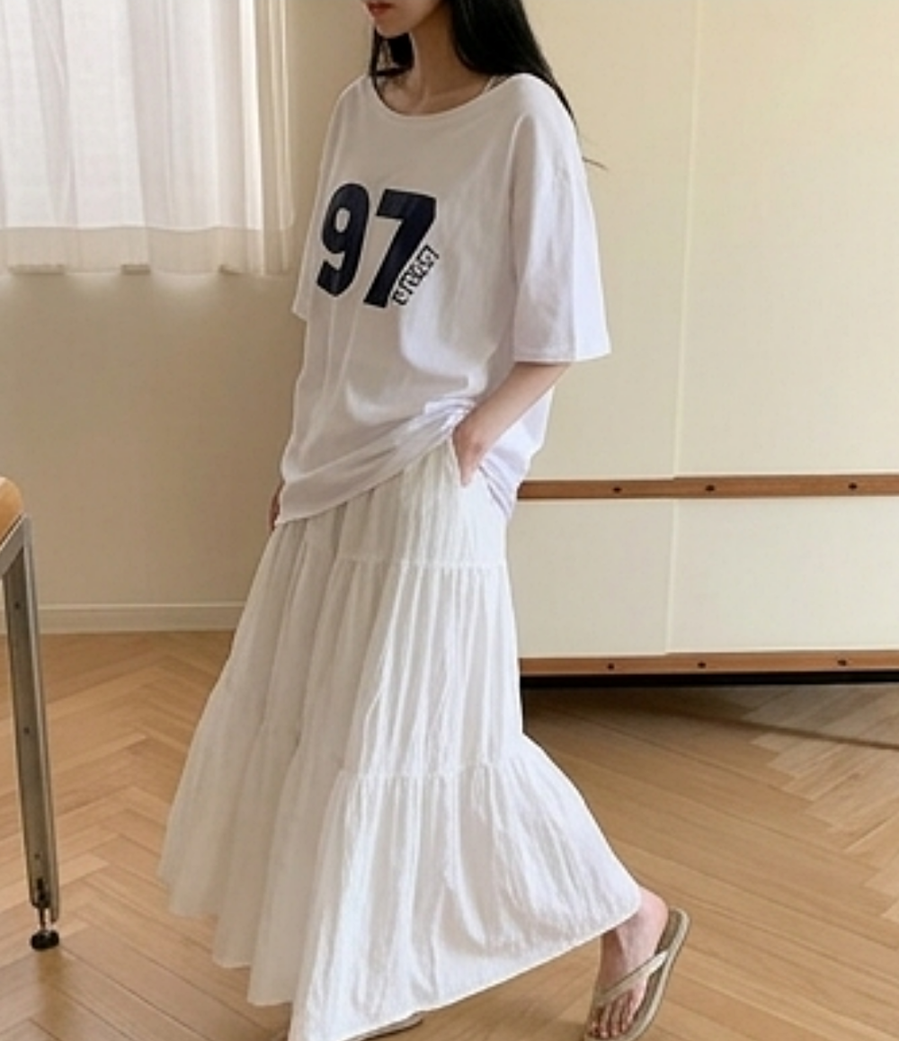 コットンオフショルダーボクシー半袖レタリングナンバーTシャツ | 詳細画像9