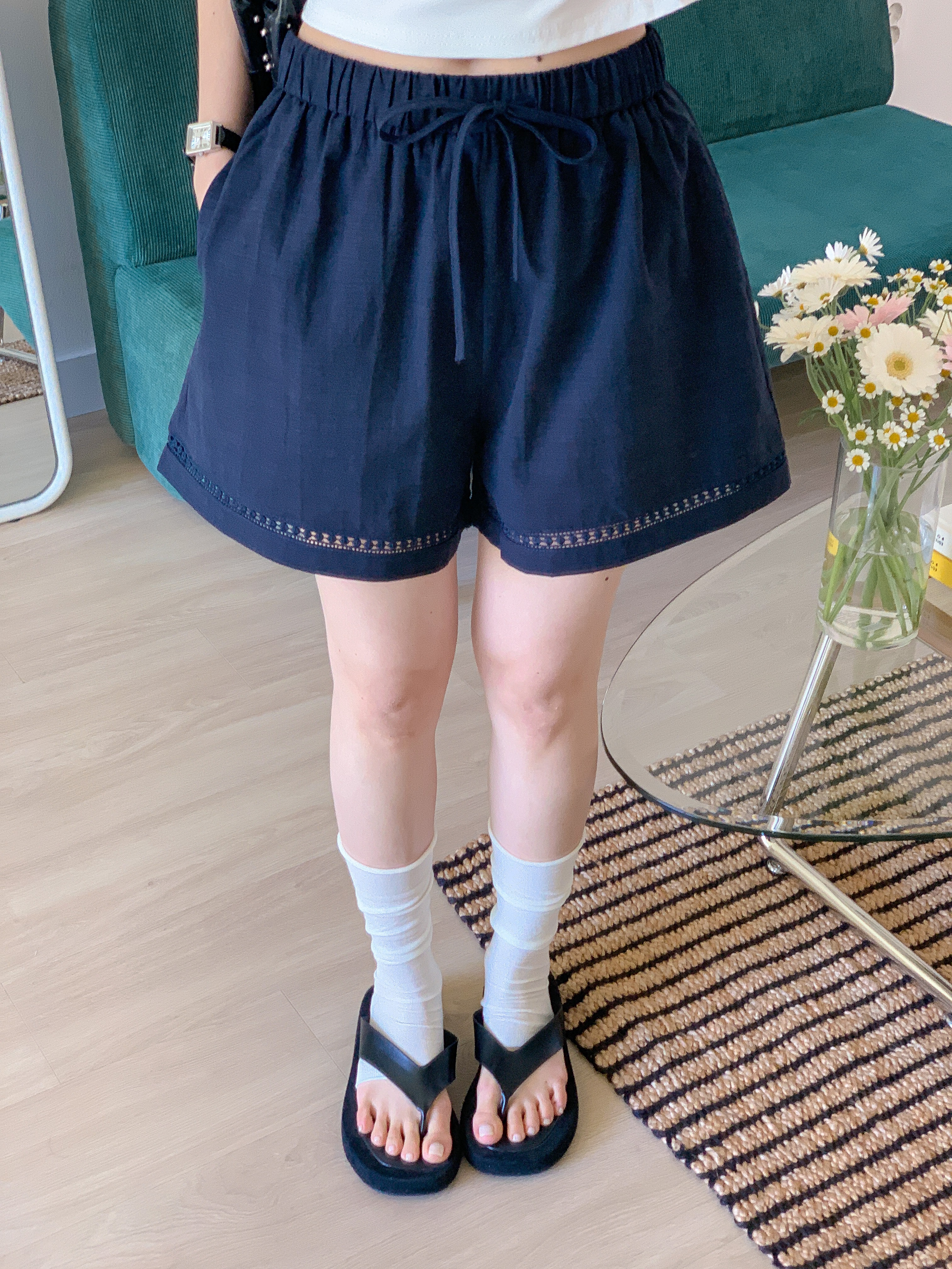 ドローストリングパンチングウエストゴムワイドショートパンツ | 詳細画像6