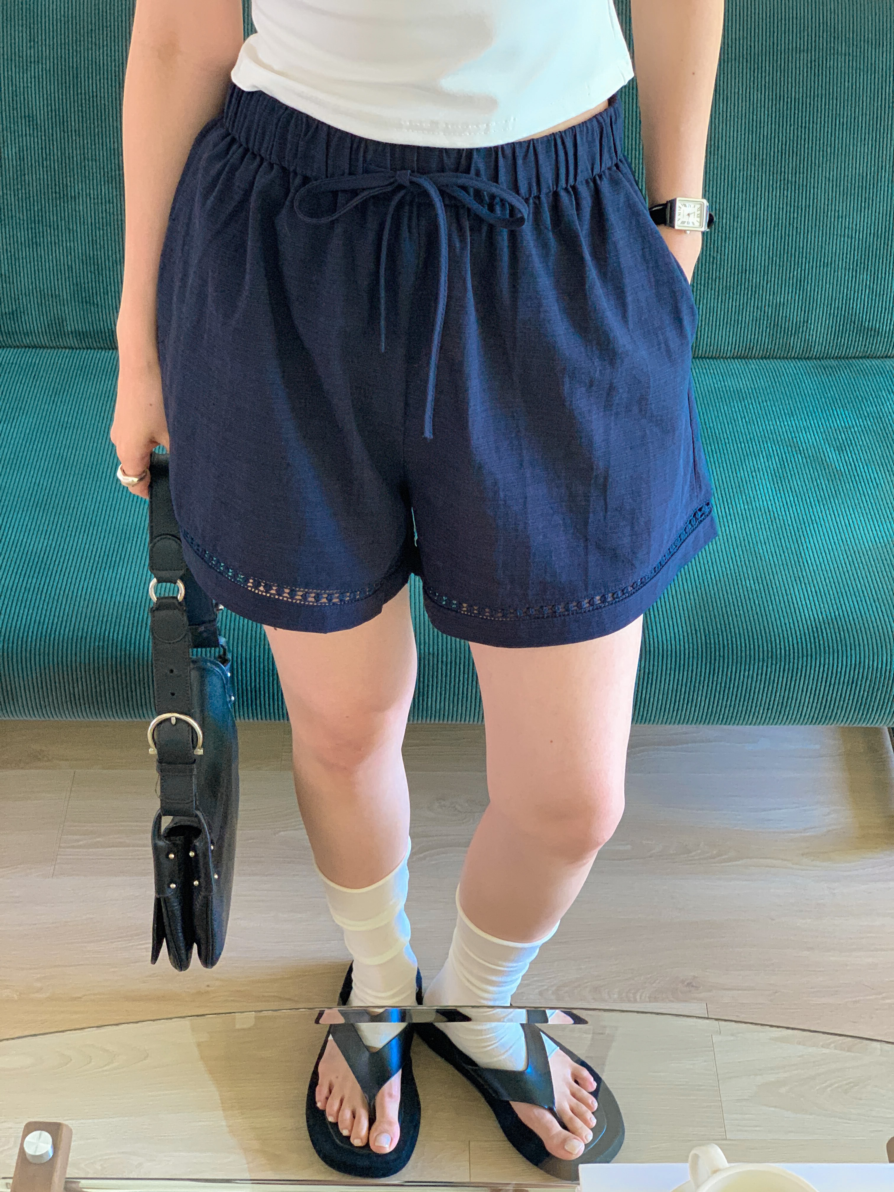 ドローストリングパンチングウエストゴムワイドショートパンツ | 詳細画像13