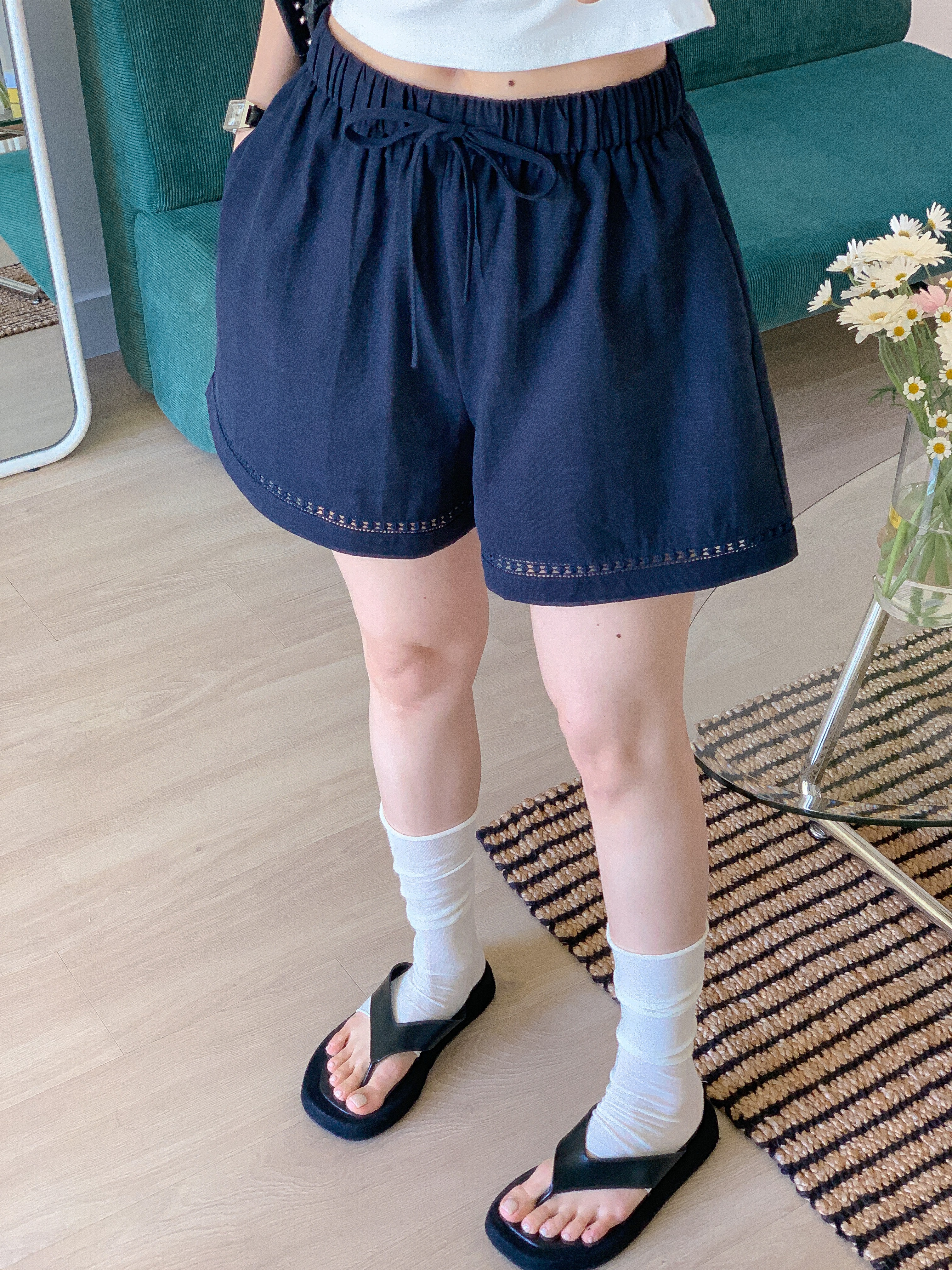 ドローストリングパンチングウエストゴムワイドショートパンツ | 詳細画像18