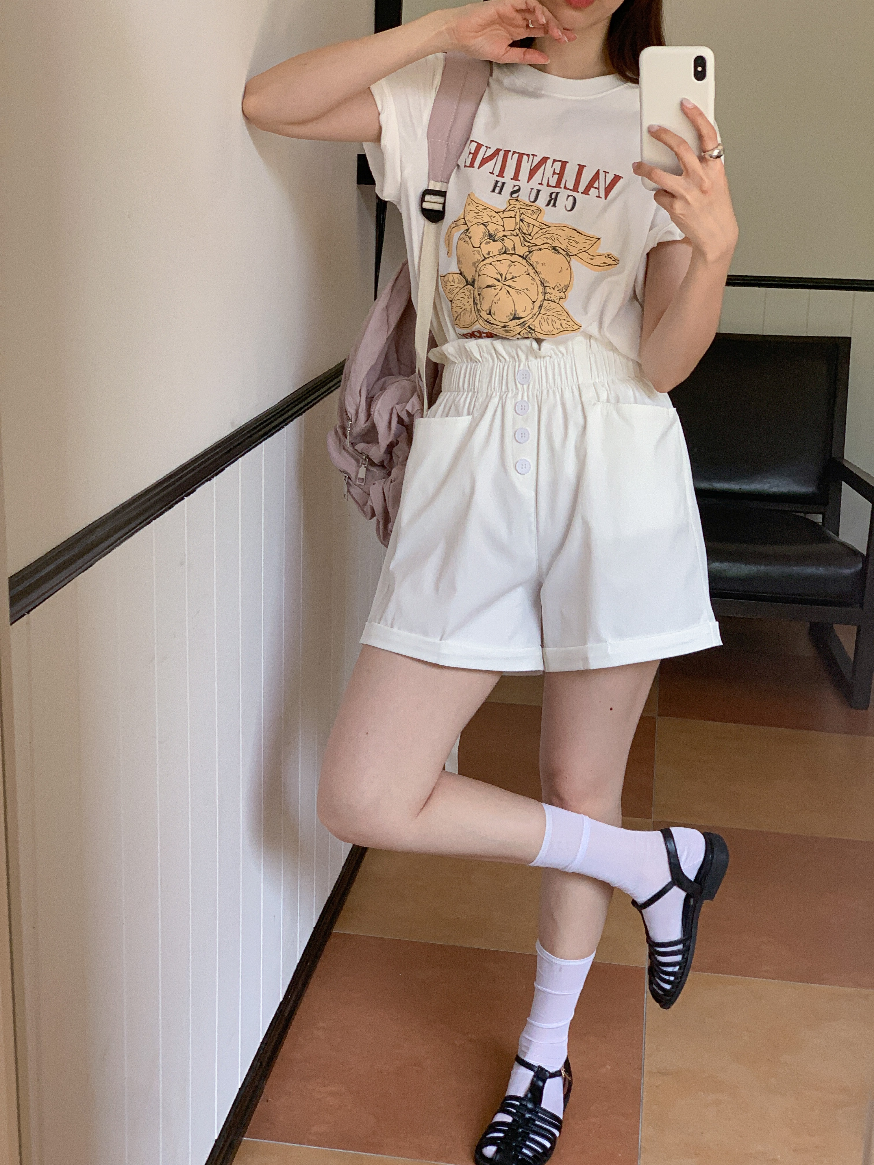 フリルウエストゴムロールアップフェイクボタンショートパンツ | 詳細画像16