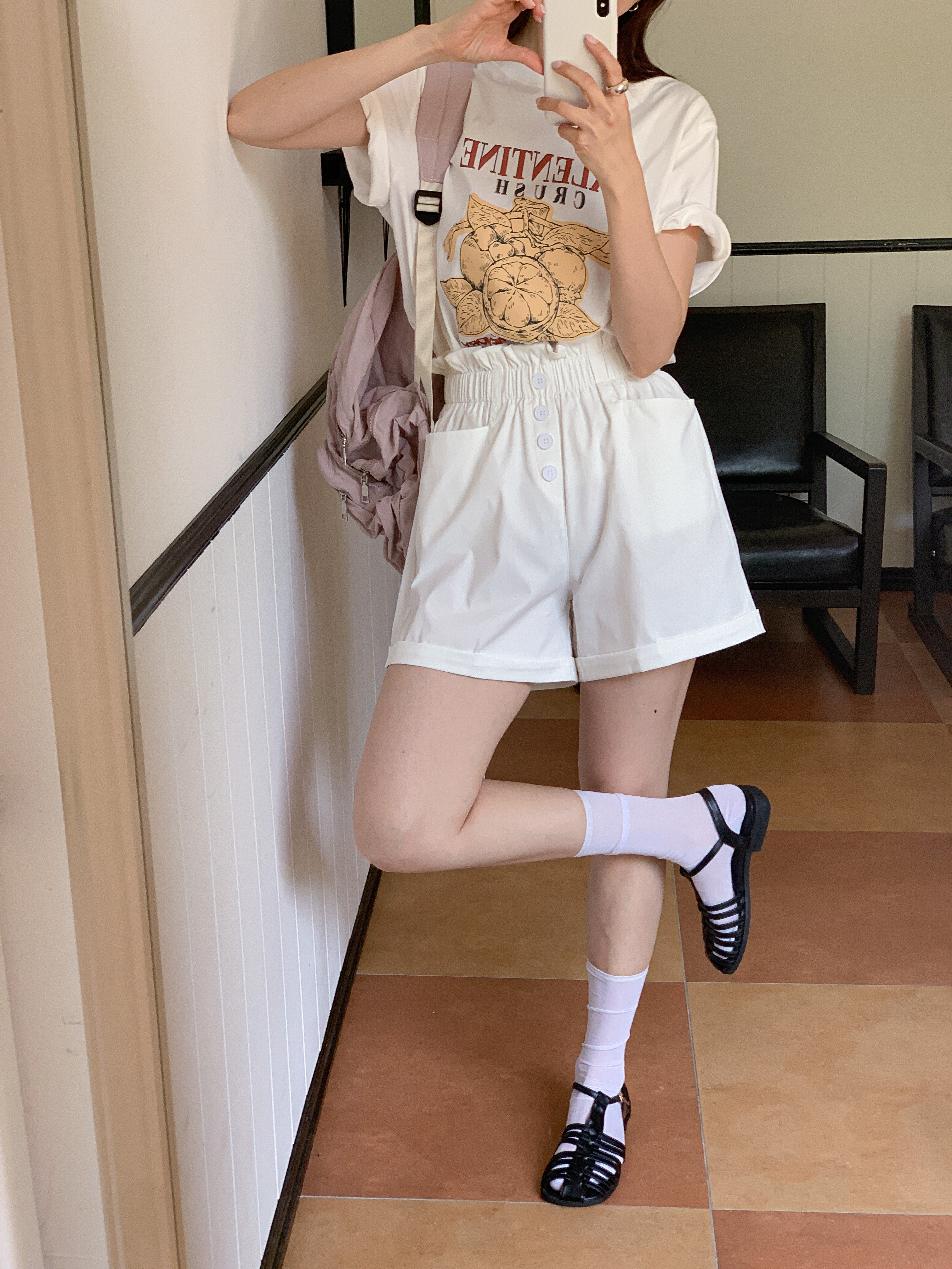 フリルウエストゴムロールアップフェイクボタンショートパンツ | 詳細画像17