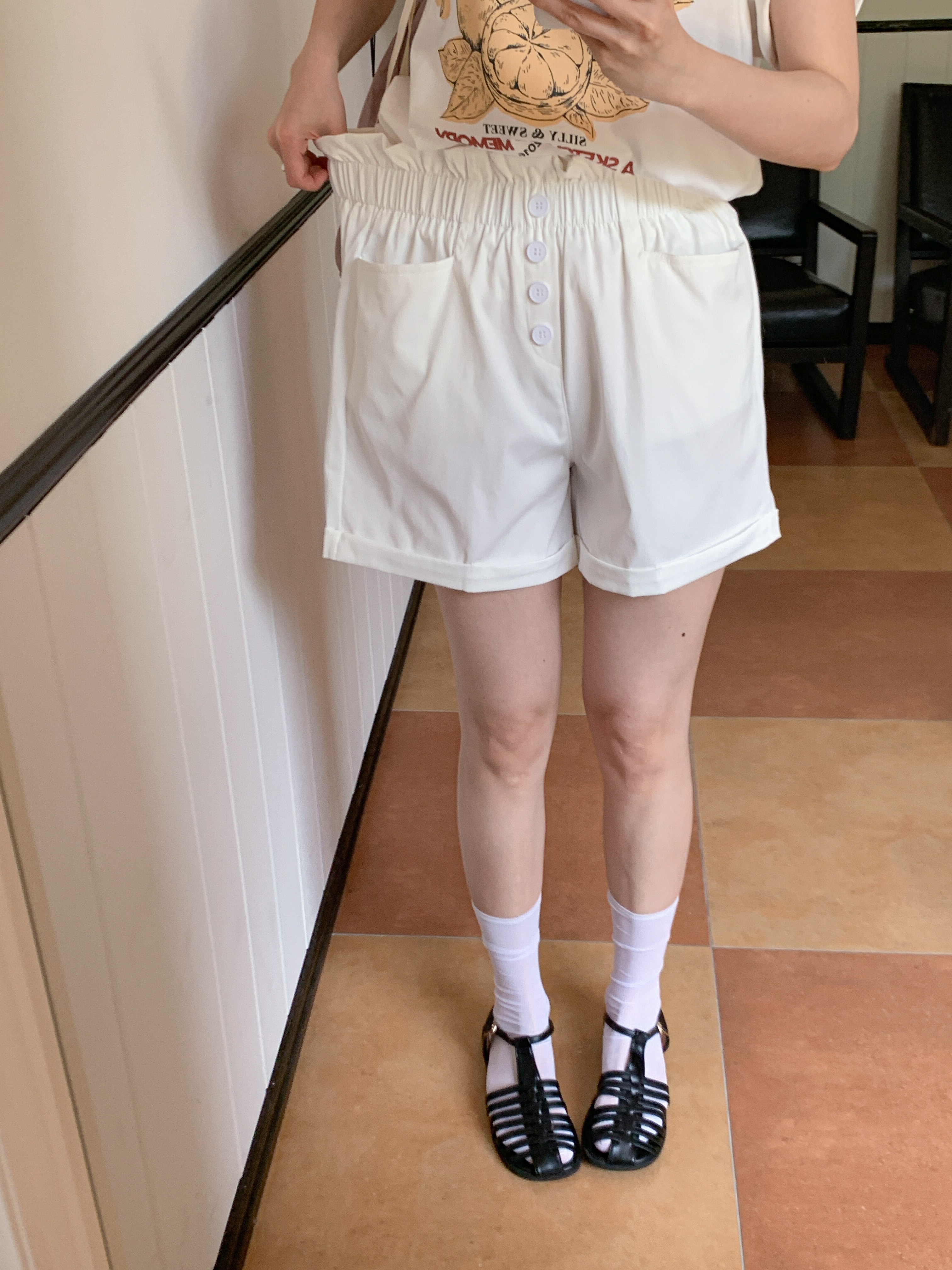 フリルウエストゴムロールアップフェイクボタンショートパンツ | 詳細画像19