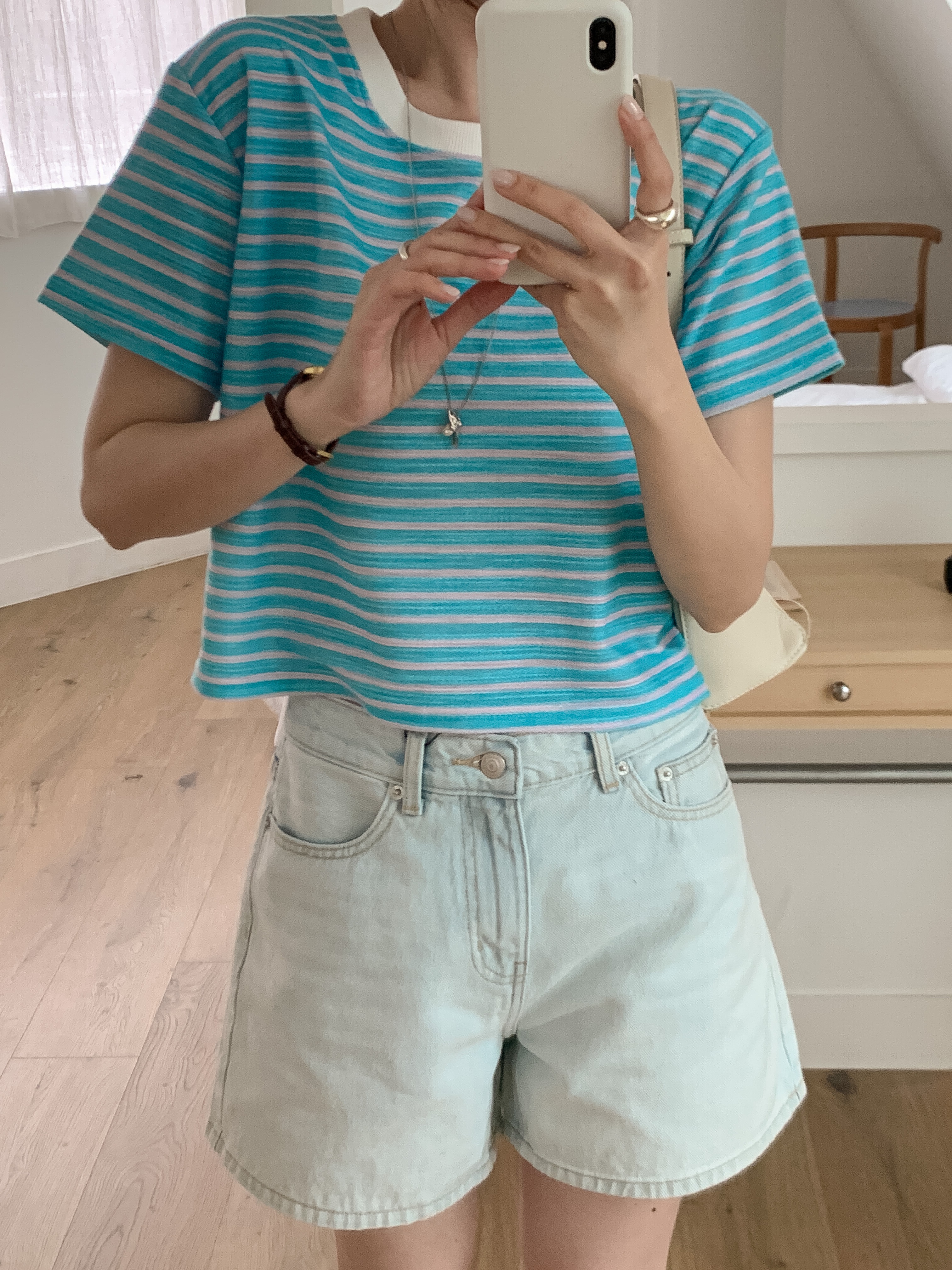 ラウンドネック半袖セミクロップドボーダーTシャツ | 詳細画像4