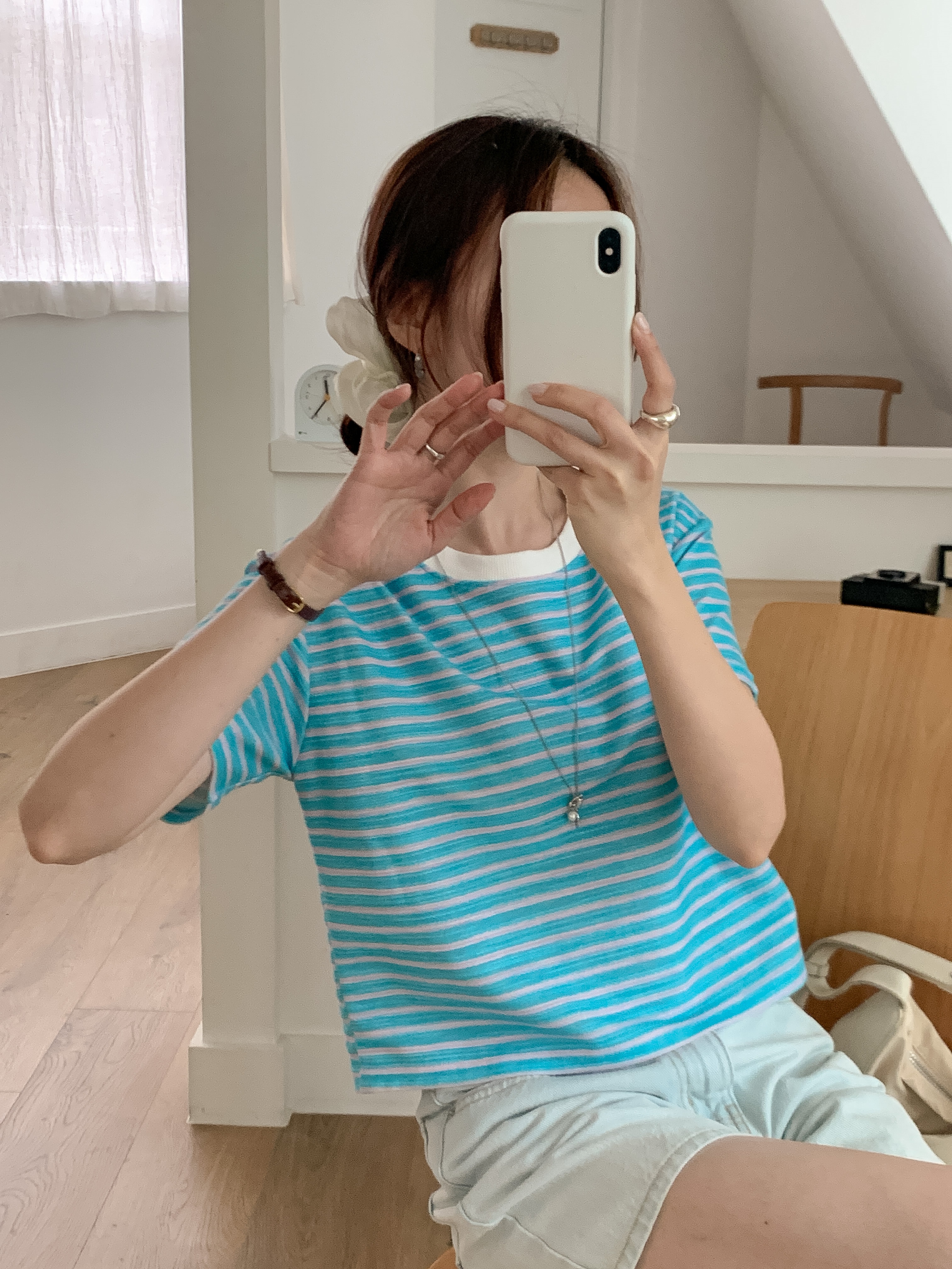 ラウンドネック半袖セミクロップドボーダーTシャツ | 詳細画像7