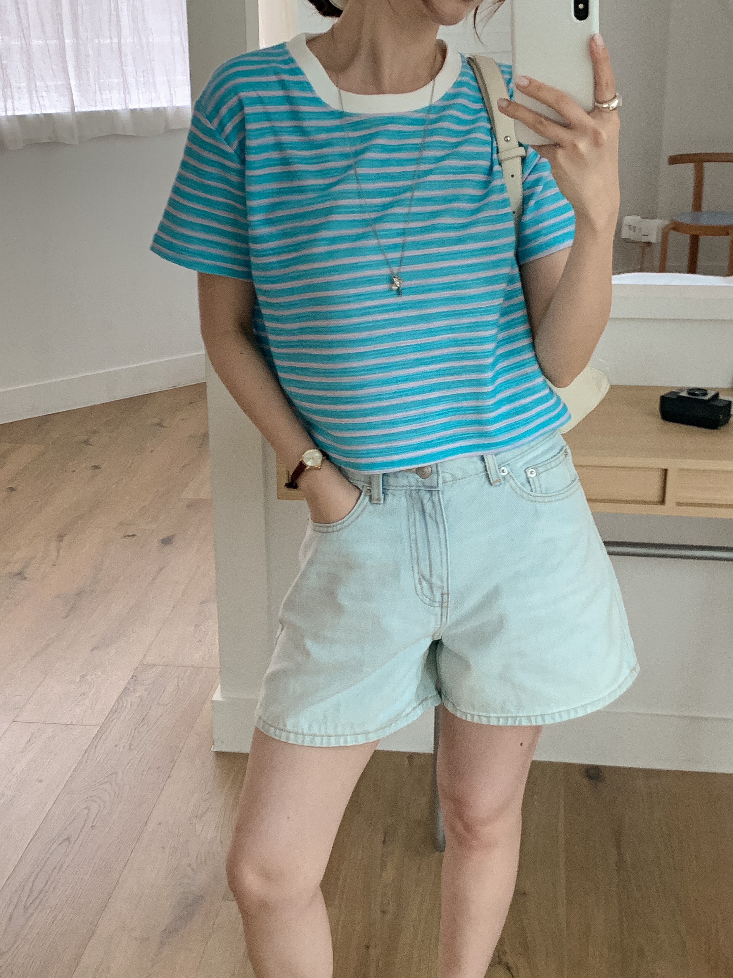 ラウンドネック半袖セミクロップドボーダーTシャツ | 詳細画像19