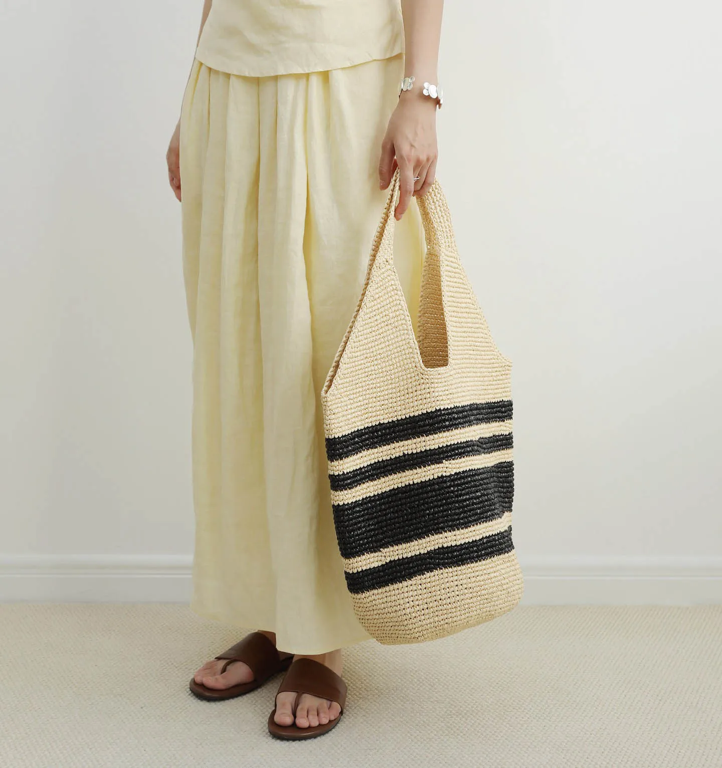 ラフィアボーダー配色トートバッグショルダーバッグ | whosbag | 詳細画像1