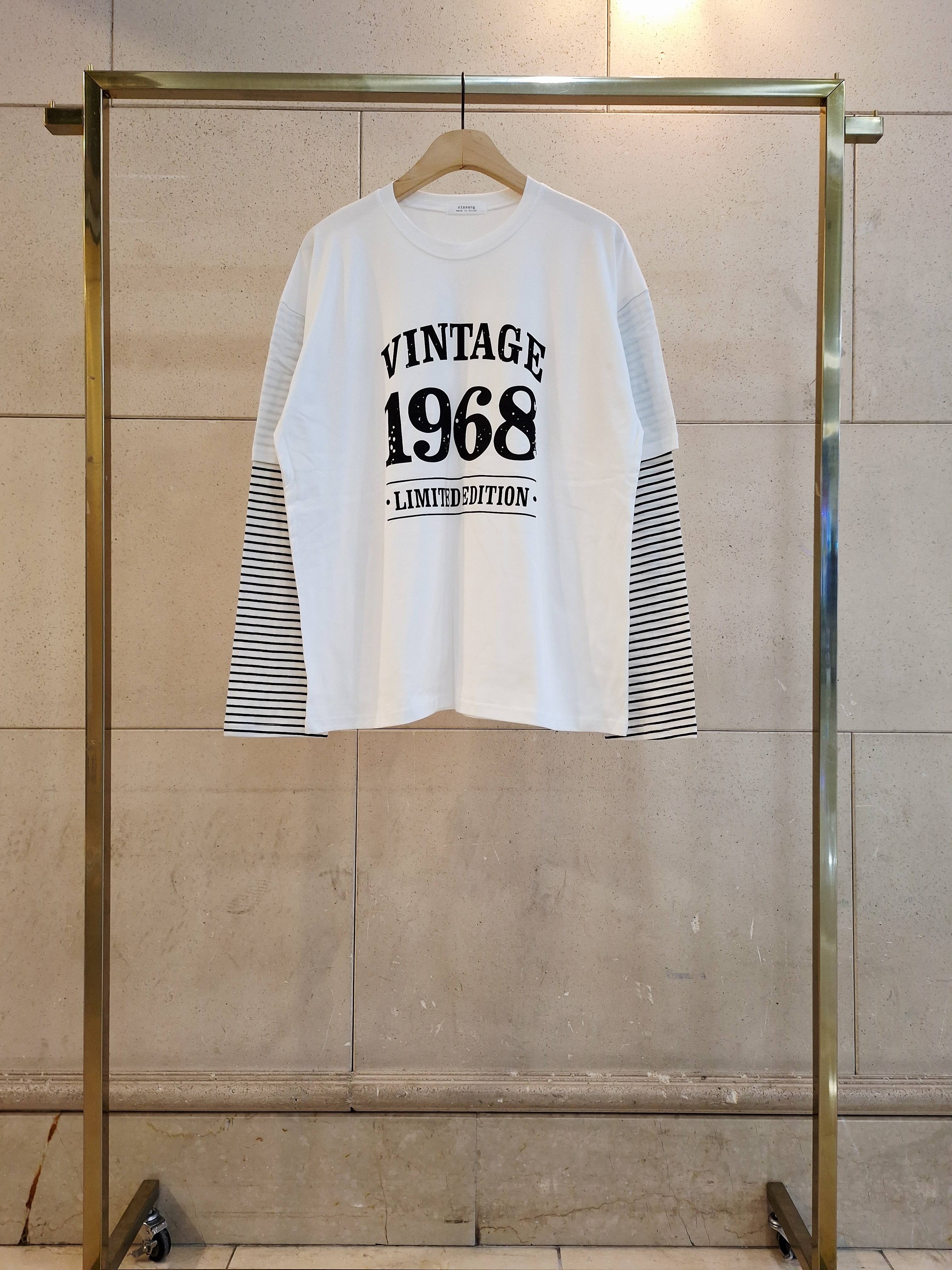 オーバーサイズレイヤード風長袖レタリングボーダーナンバーTシャツ | 詳細画像10