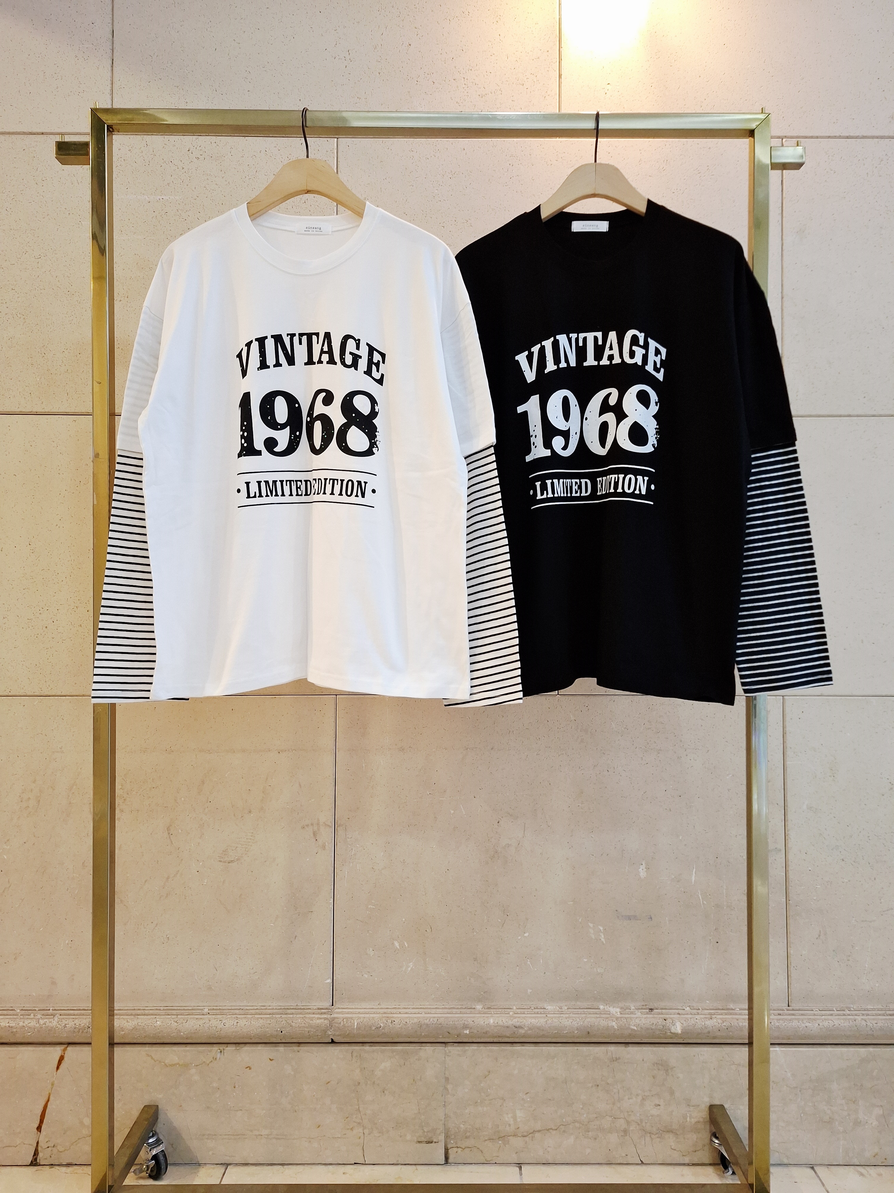 オーバーサイズレイヤード風長袖レタリングボーダーナンバーTシャツ | 詳細画像11