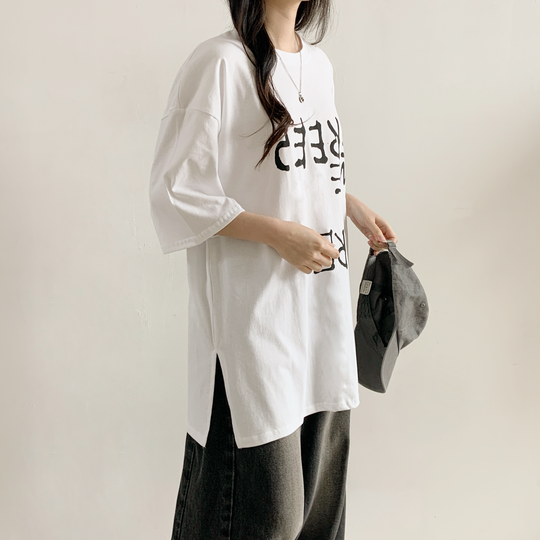 コットンラウンドネックボクシー半袖レタリングTシャツ | 詳細画像8