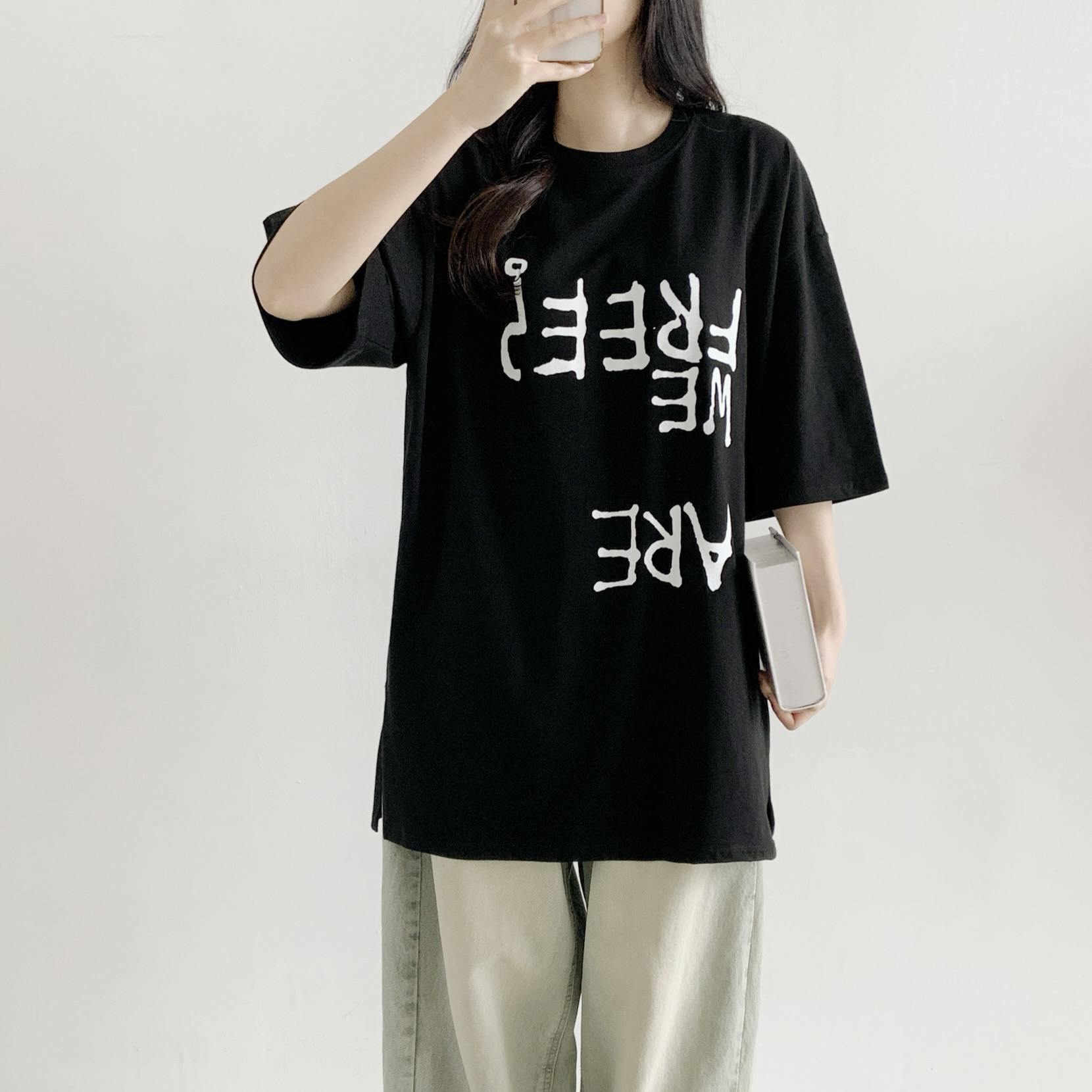 コットンラウンドネックボクシー半袖レタリングTシャツ | 詳細画像3