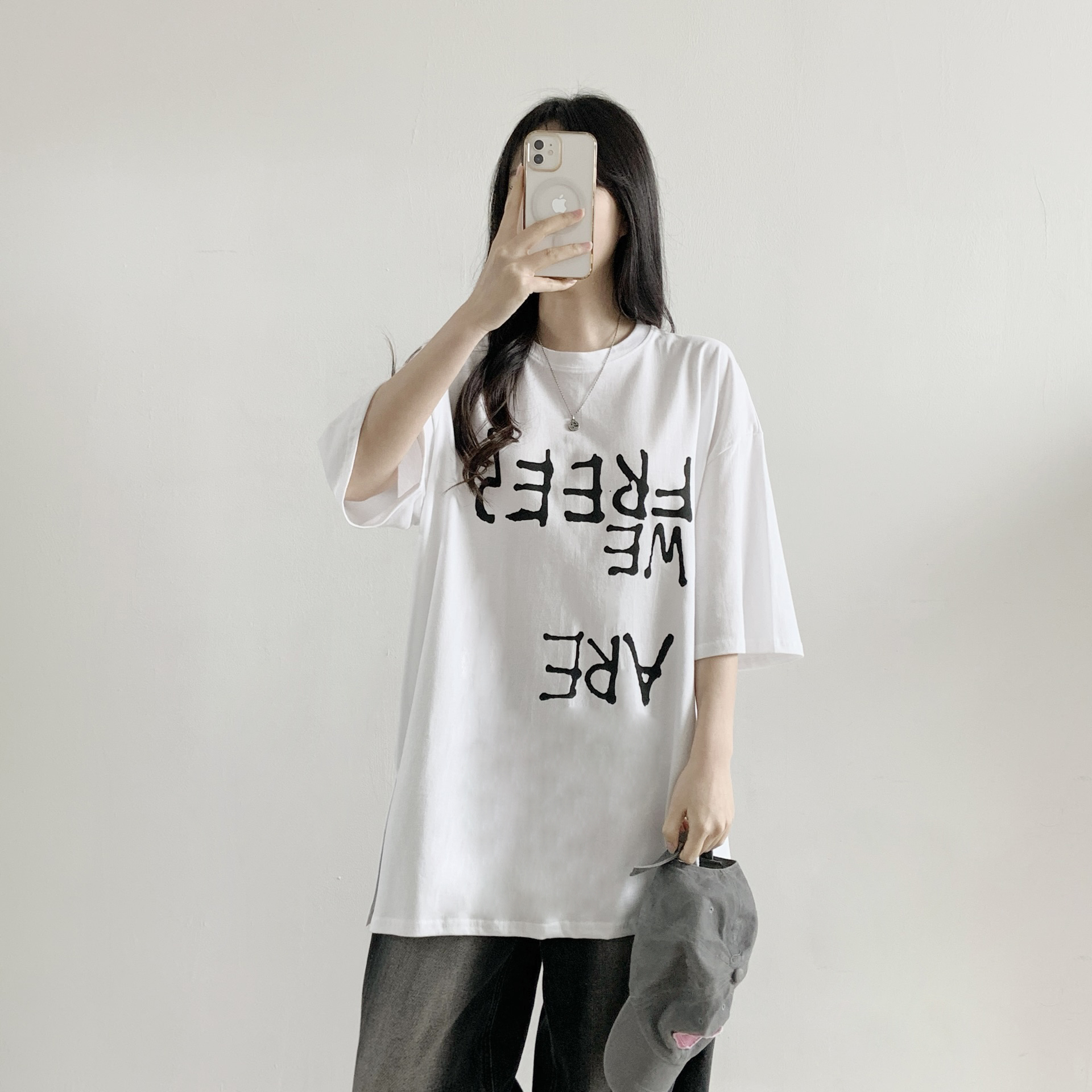 コットンラウンドネックボクシー半袖レタリングTシャツ | 詳細画像11