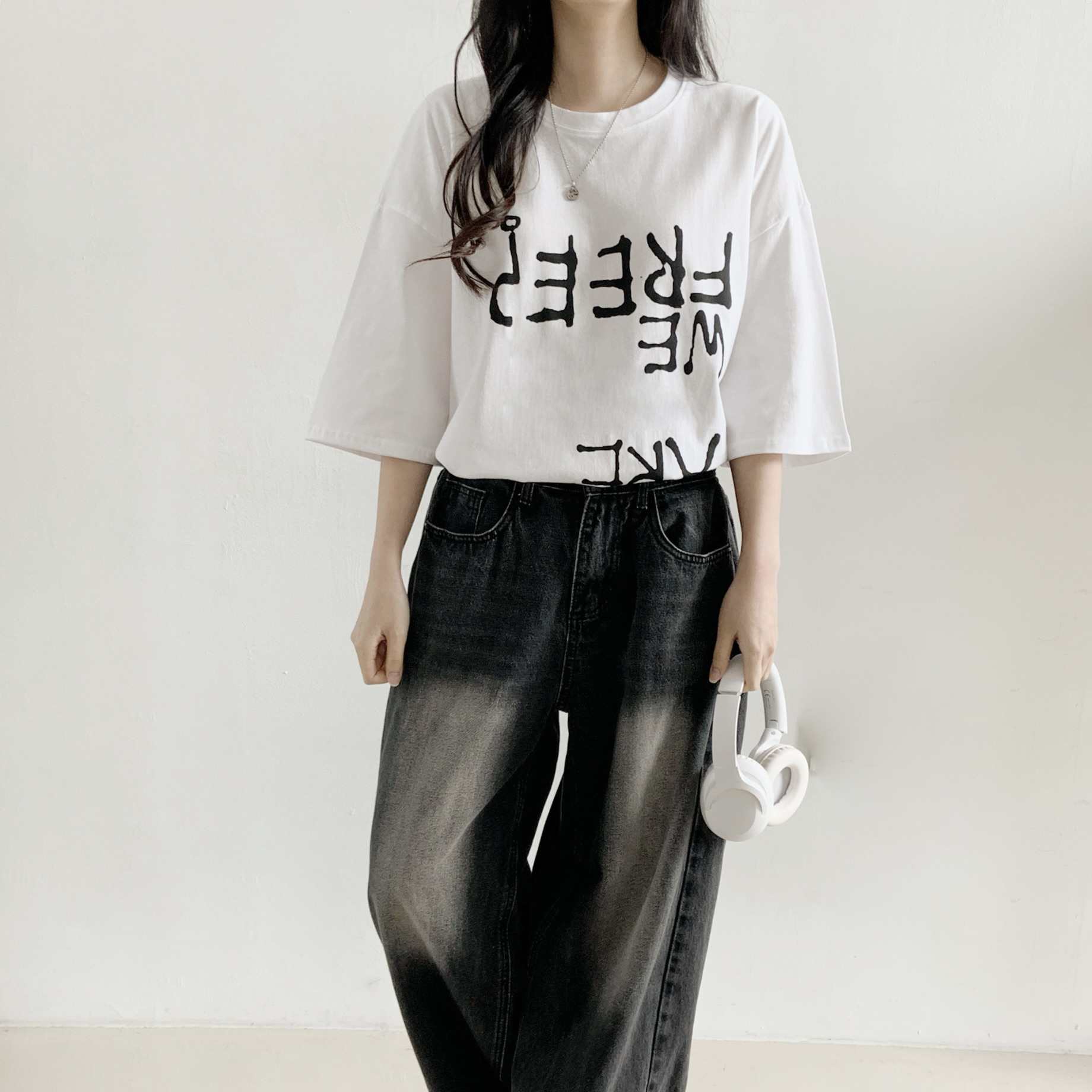 コットンラウンドネックボクシー半袖レタリングTシャツ | 詳細画像12