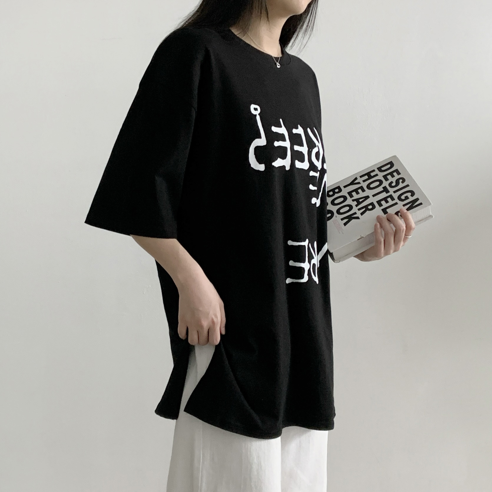 コットンラウンドネックボクシー半袖レタリングTシャツ | 詳細画像7