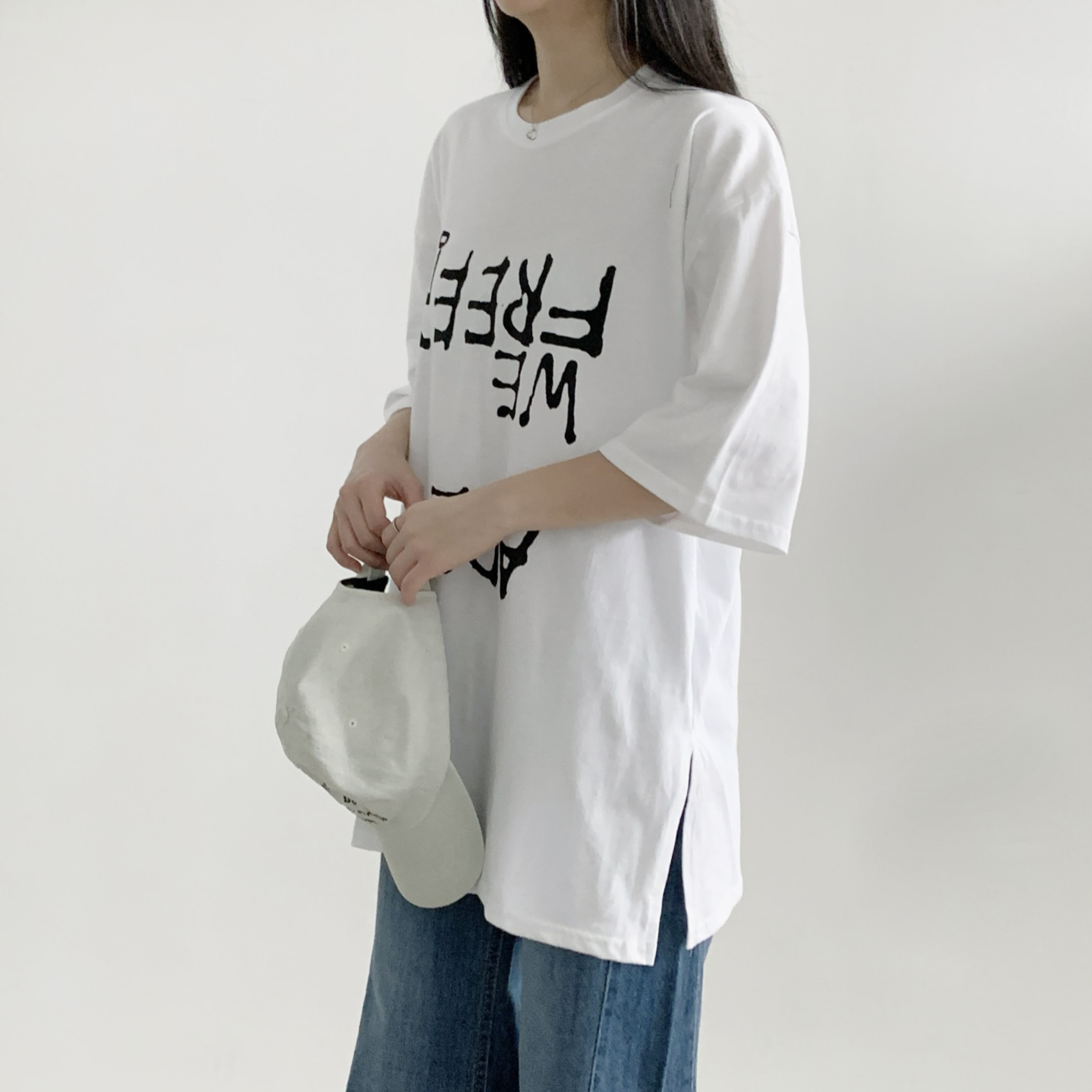 コットンラウンドネックボクシー半袖レタリングTシャツ | 詳細画像13