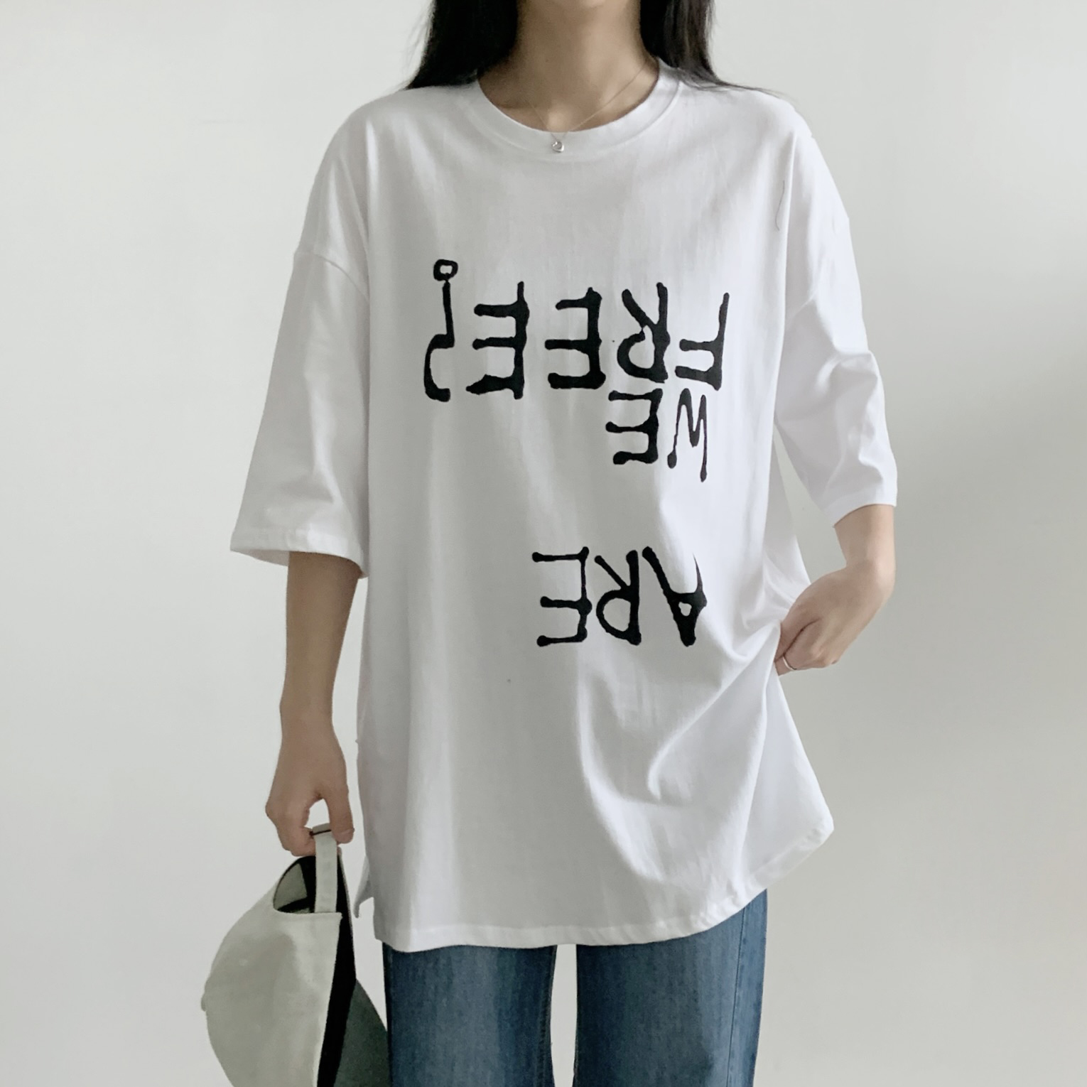 コットンラウンドネックボクシー半袖レタリングTシャツ | 詳細画像14