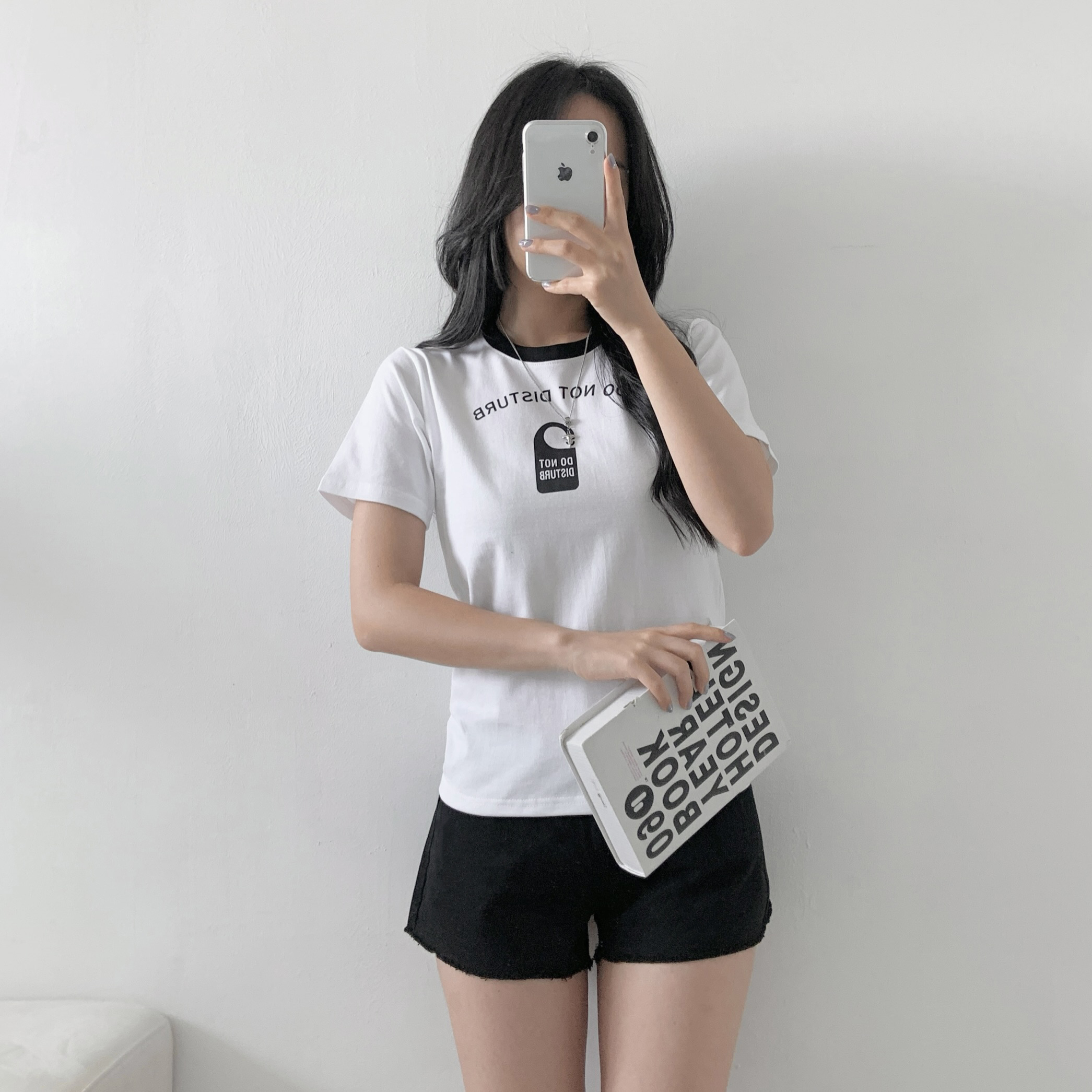 ラウンドネックシンプルスリムレタリング配色Tシャツ | 詳細画像5