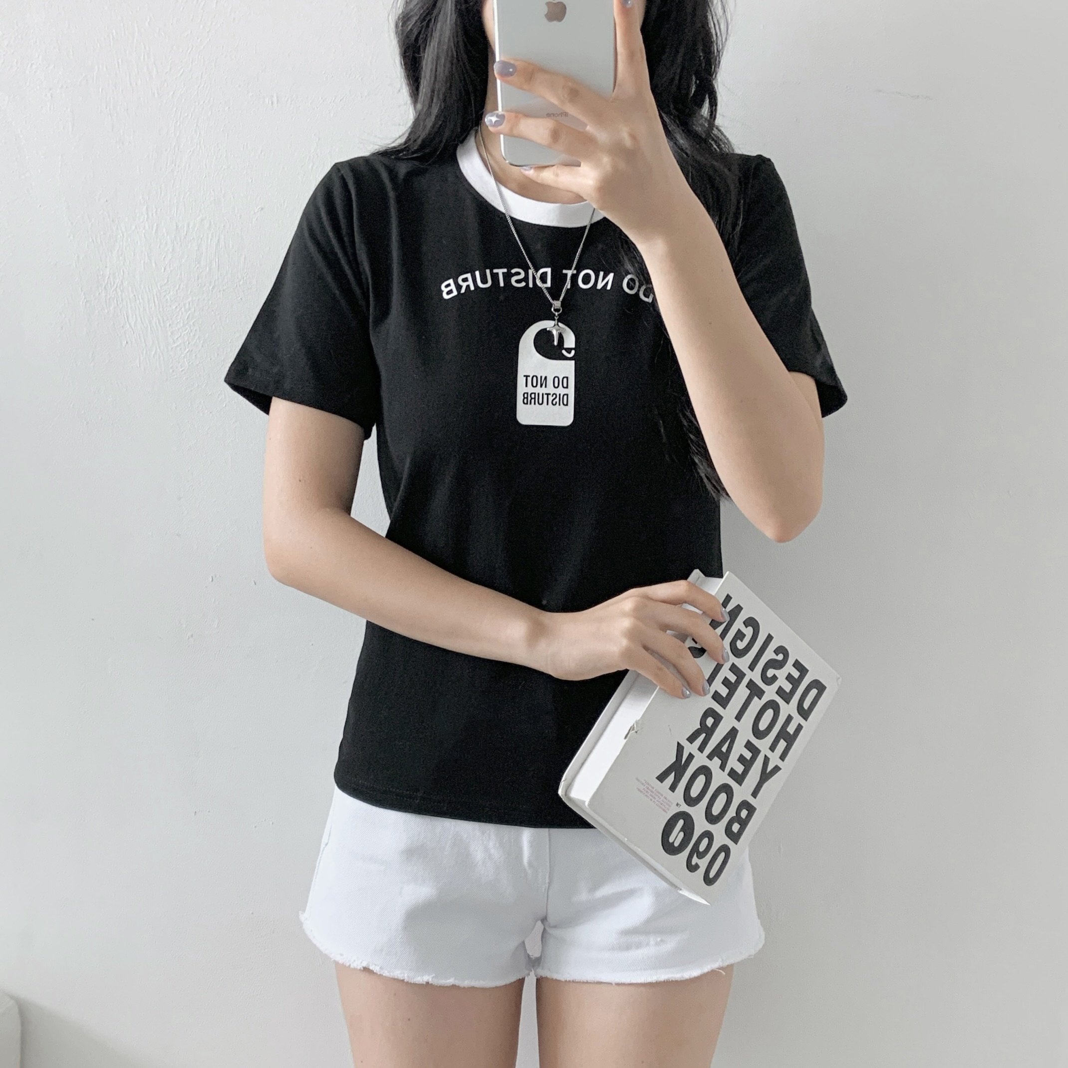 ラウンドネックシンプルスリムレタリング配色Tシャツ | 詳細画像8