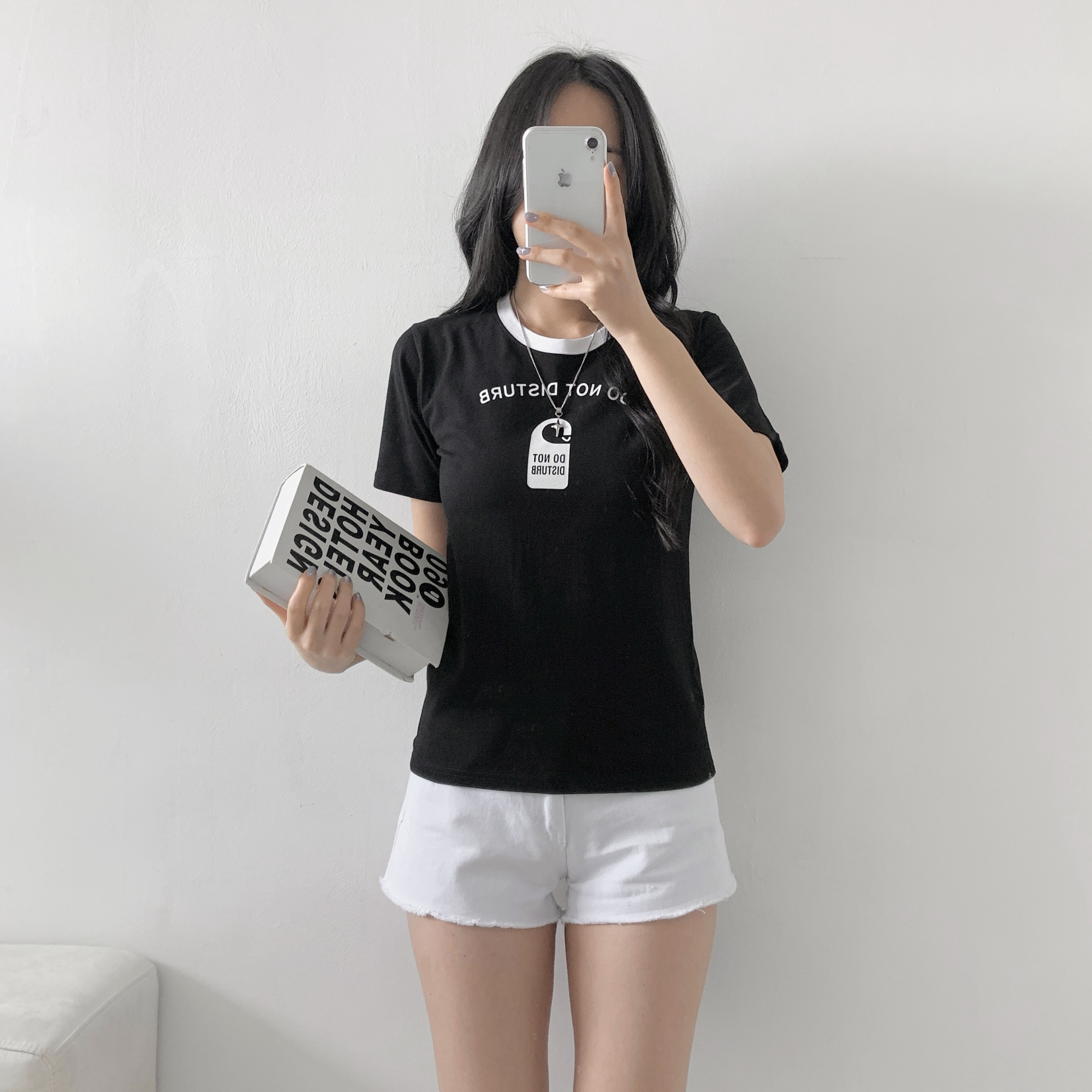 ラウンドネックシンプルスリムレタリング配色Tシャツ | 詳細画像9