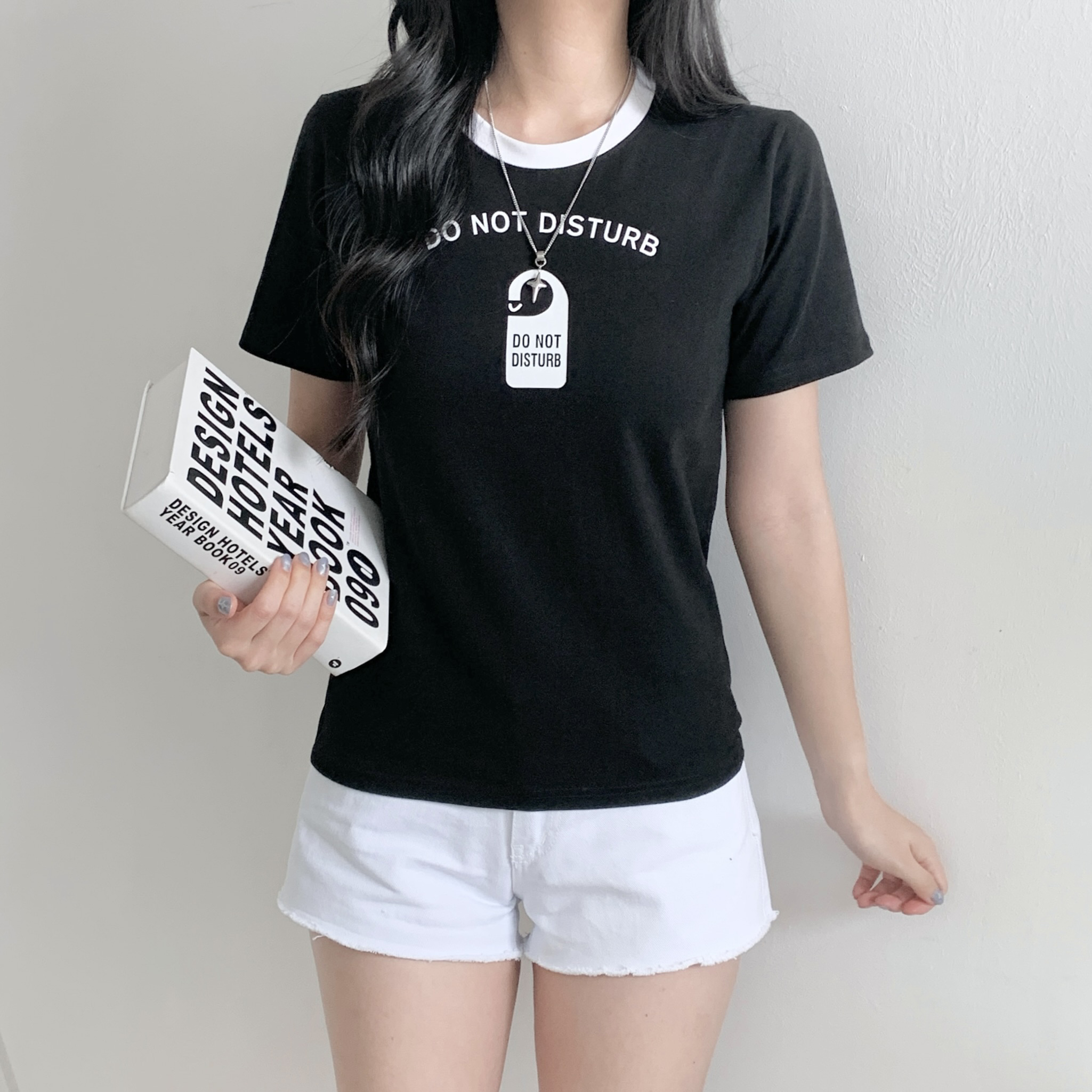ラウンドネックシンプルスリムレタリング配色Tシャツ | 詳細画像10