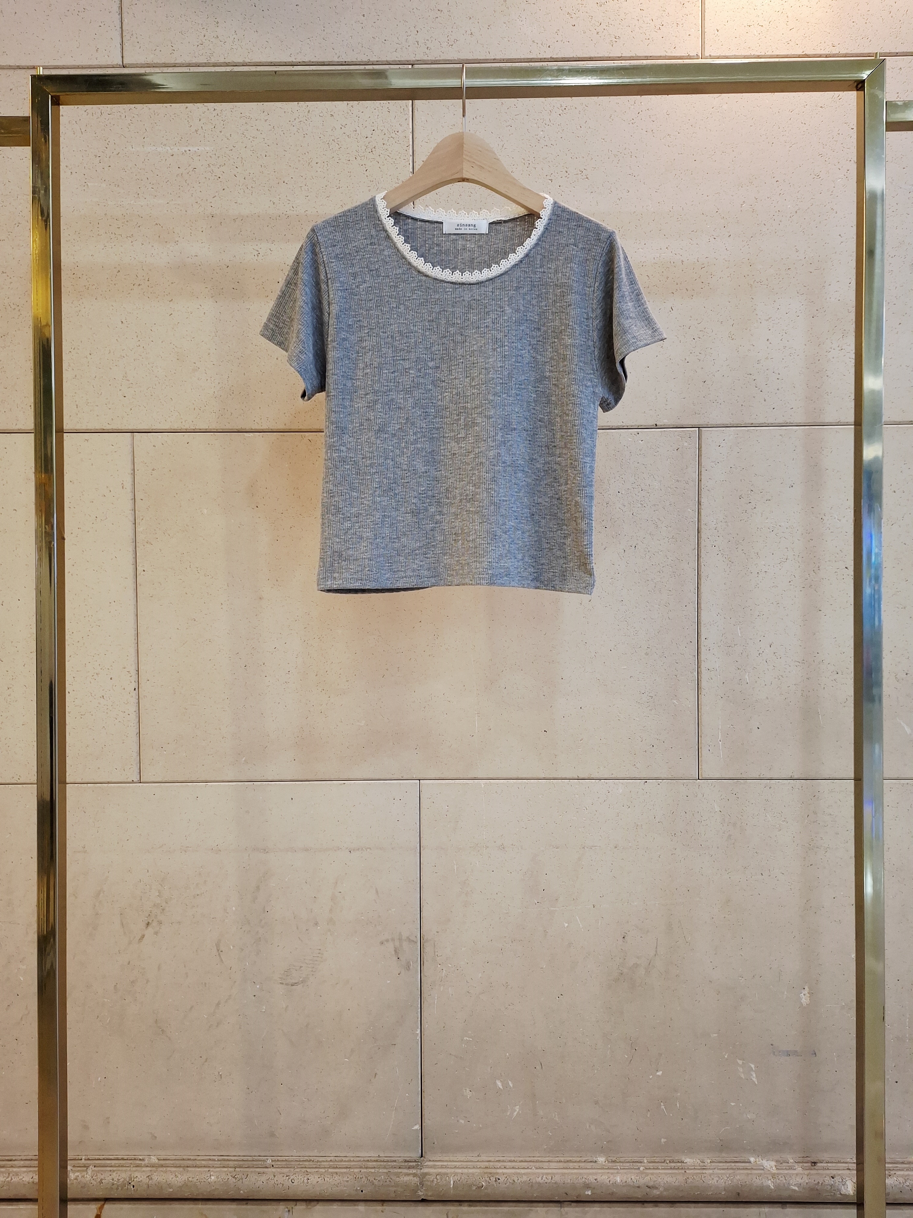 ラウンドネックスリム半袖セミクロップドレースTシャツ | 詳細画像6