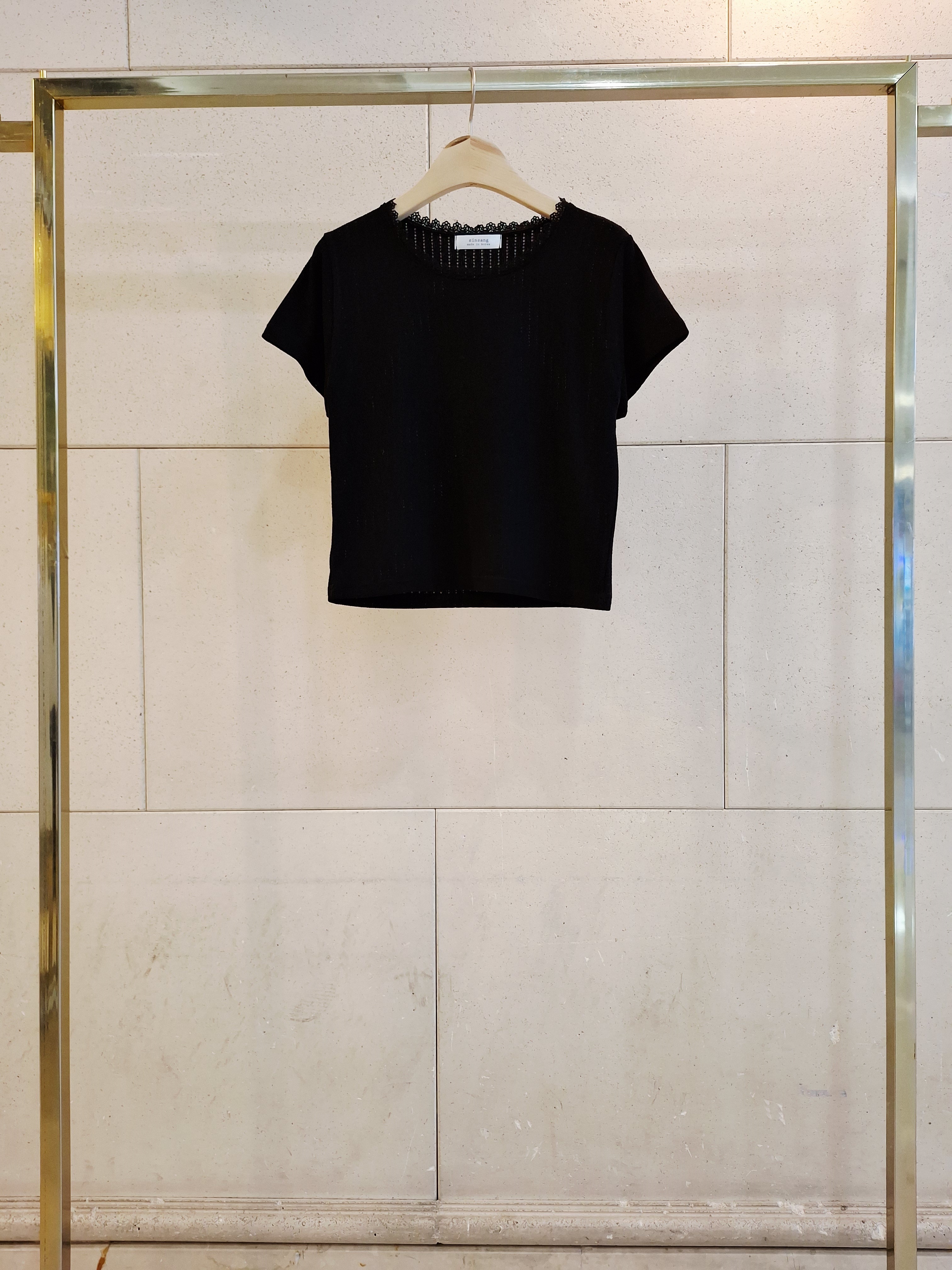 ラウンドネックスリム半袖セミクロップドレースTシャツ | 詳細画像7