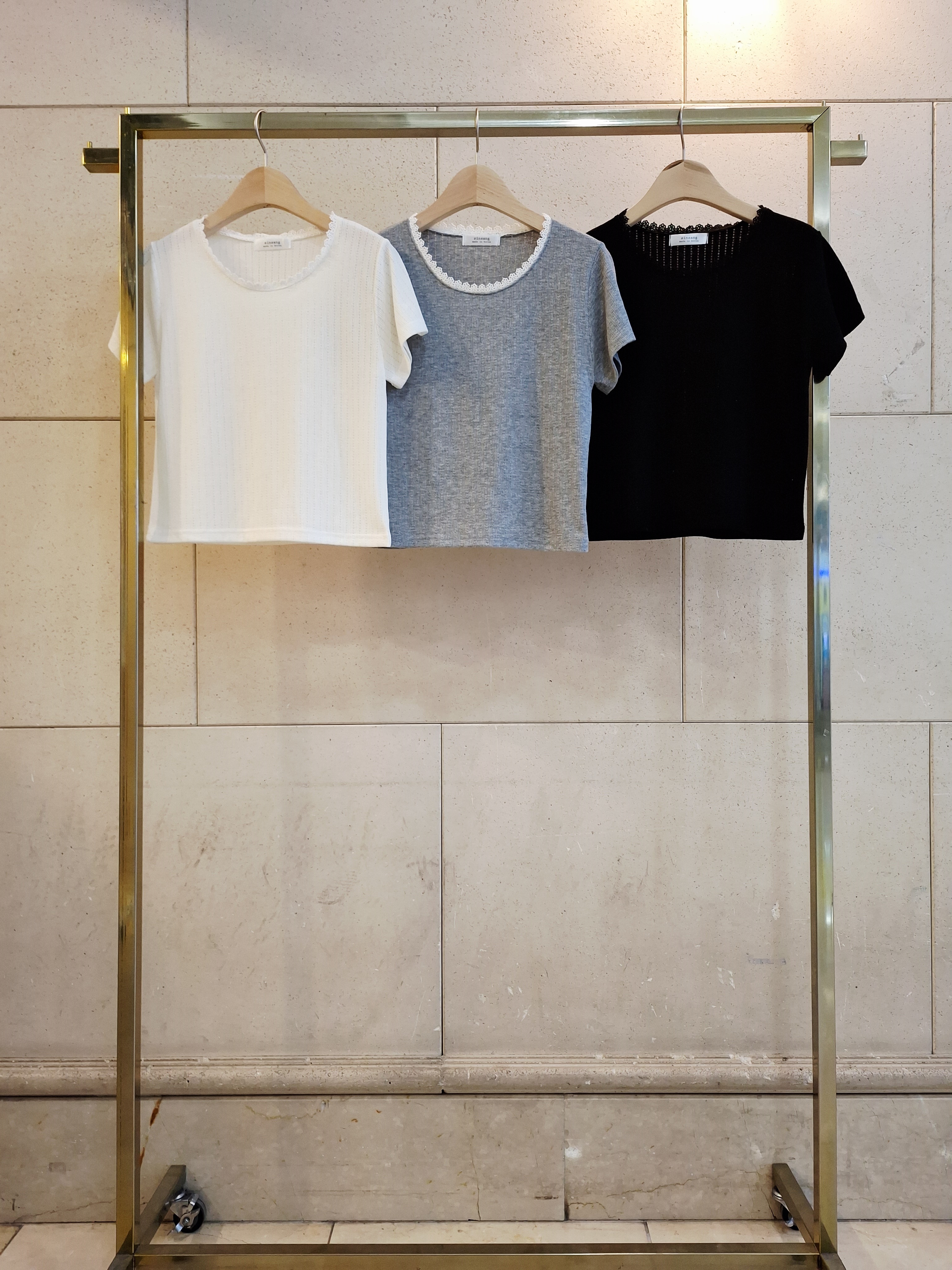 ラウンドネックスリム半袖セミクロップドレースTシャツ | 詳細画像10