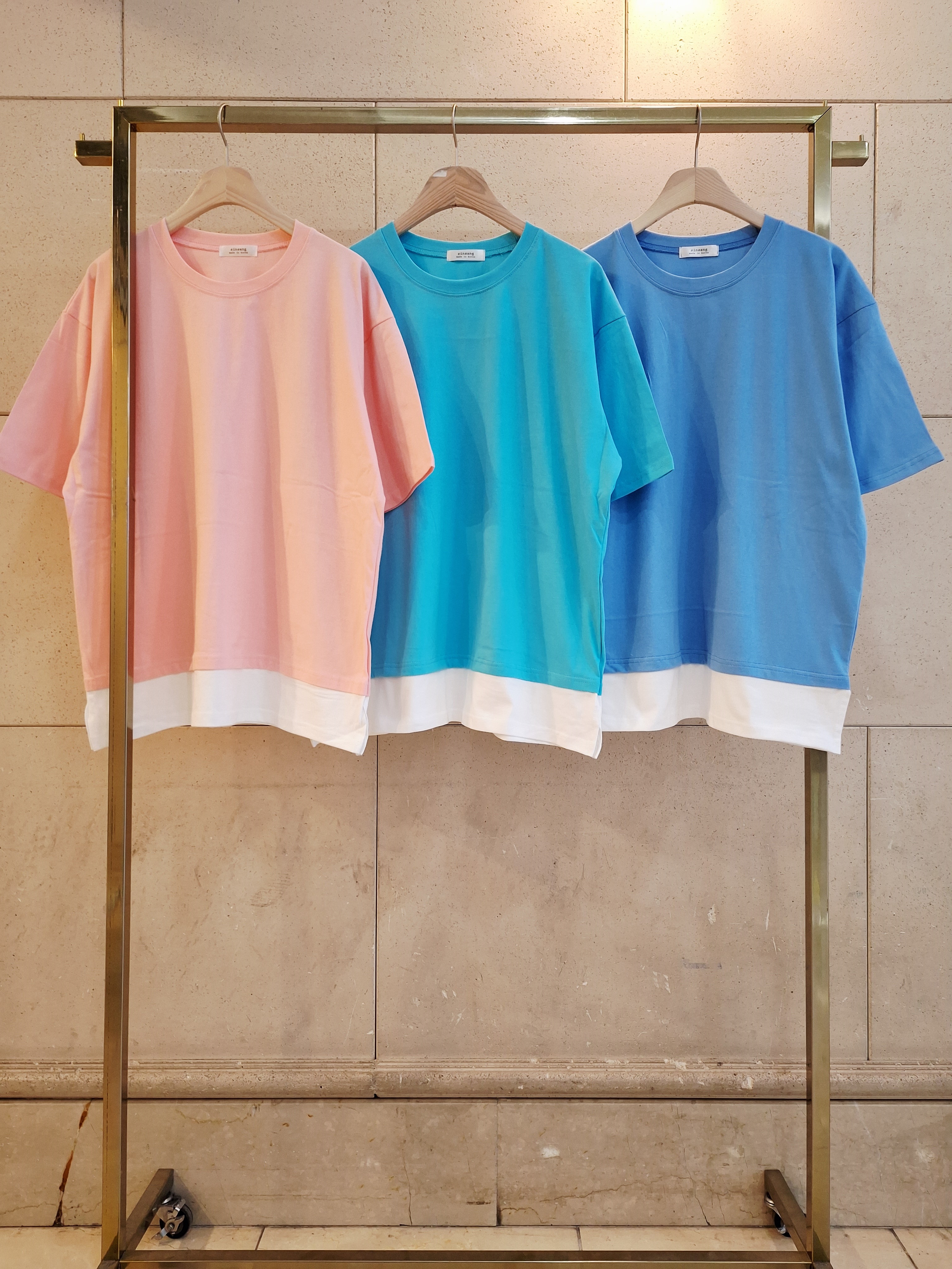 ラウンドネックスリットオーバーサイズレイヤード風ルーズドロップショルダー配色Tシャツ | 詳細画像6