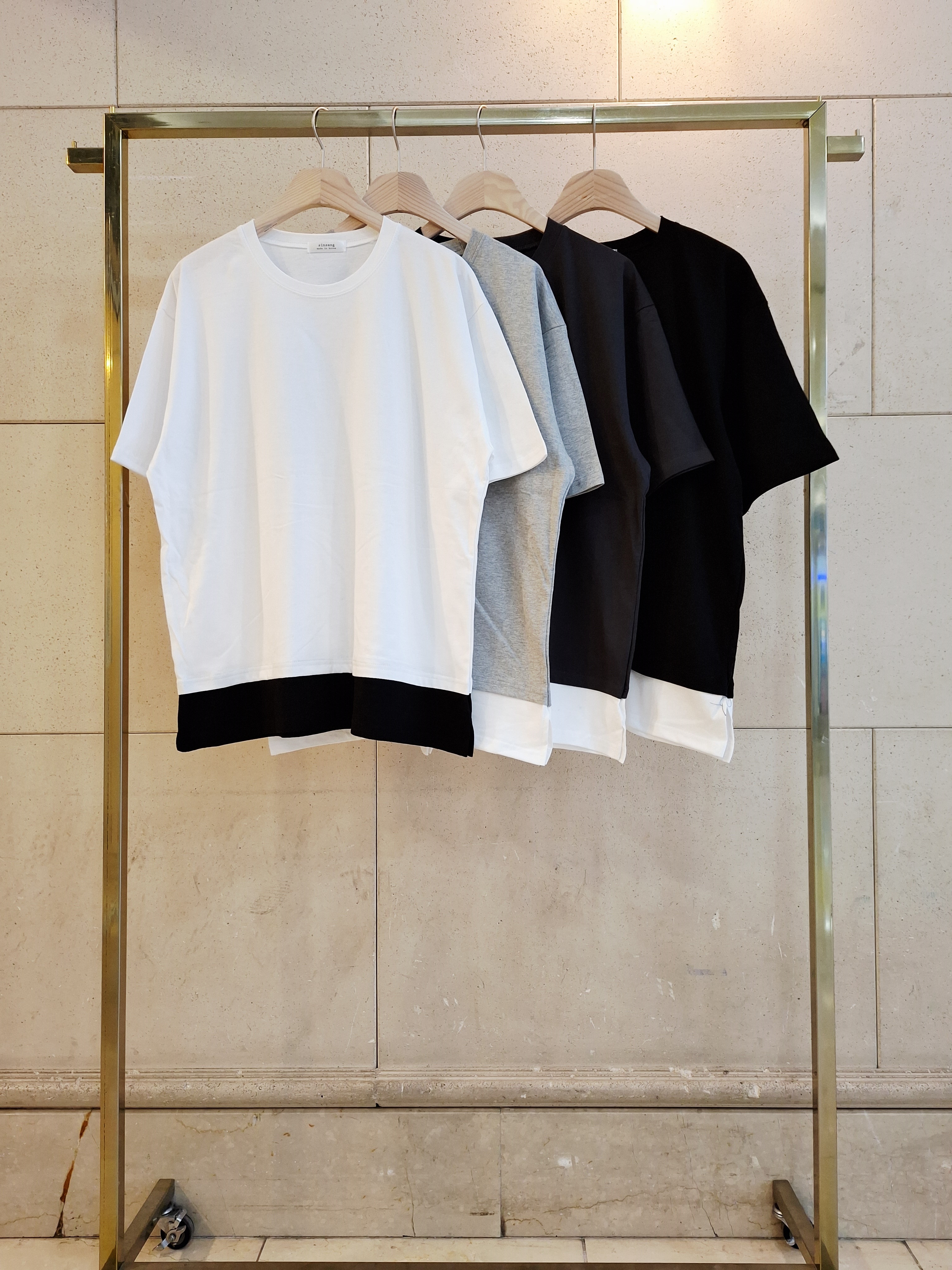 ラウンドネックスリットオーバーサイズレイヤード風ルーズドロップショルダー配色Tシャツ | 詳細画像8