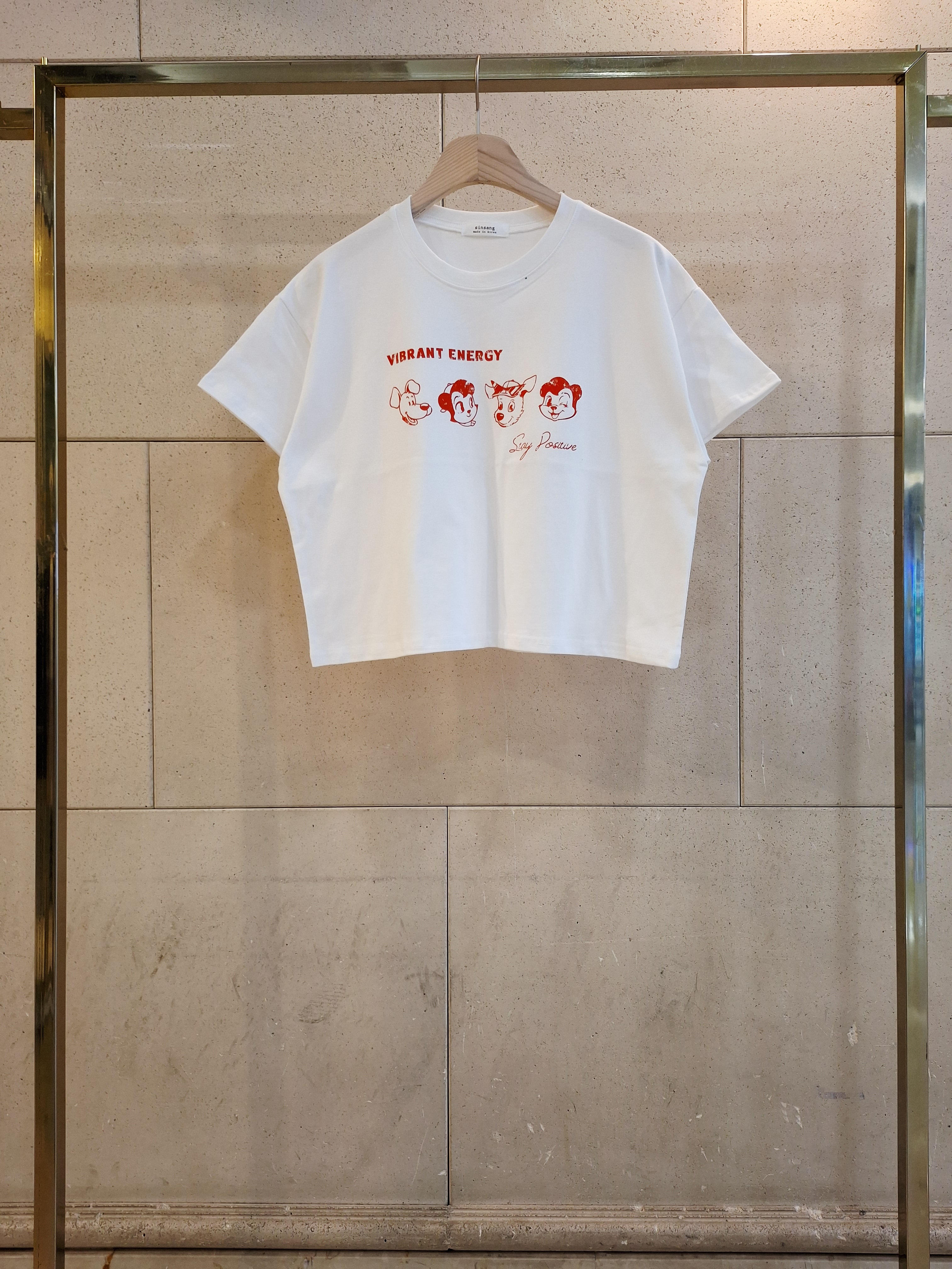 ラウンドネッククロップドワイドドロップショルダープリントTシャツ | 詳細画像5