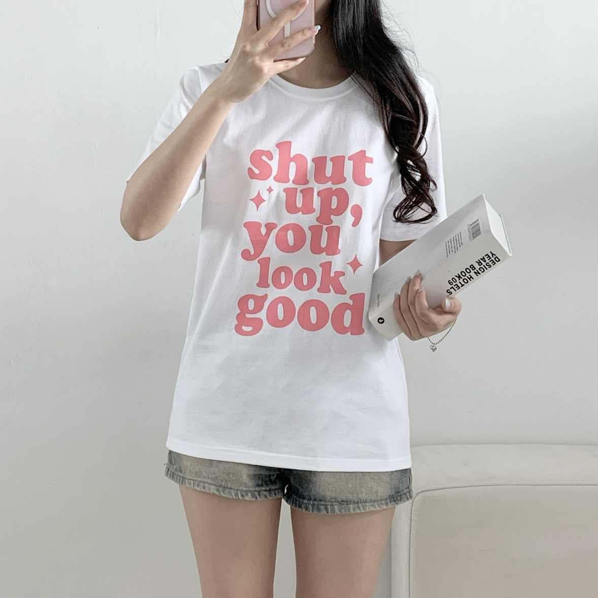 ラウンドネックオーバーサイズルーズレタリングTシャツ | 詳細画像5