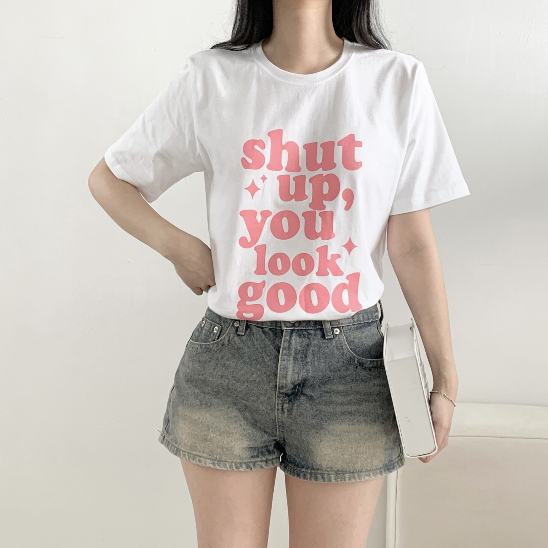 ラウンドネックオーバーサイズルーズレタリングTシャツ | 詳細画像6