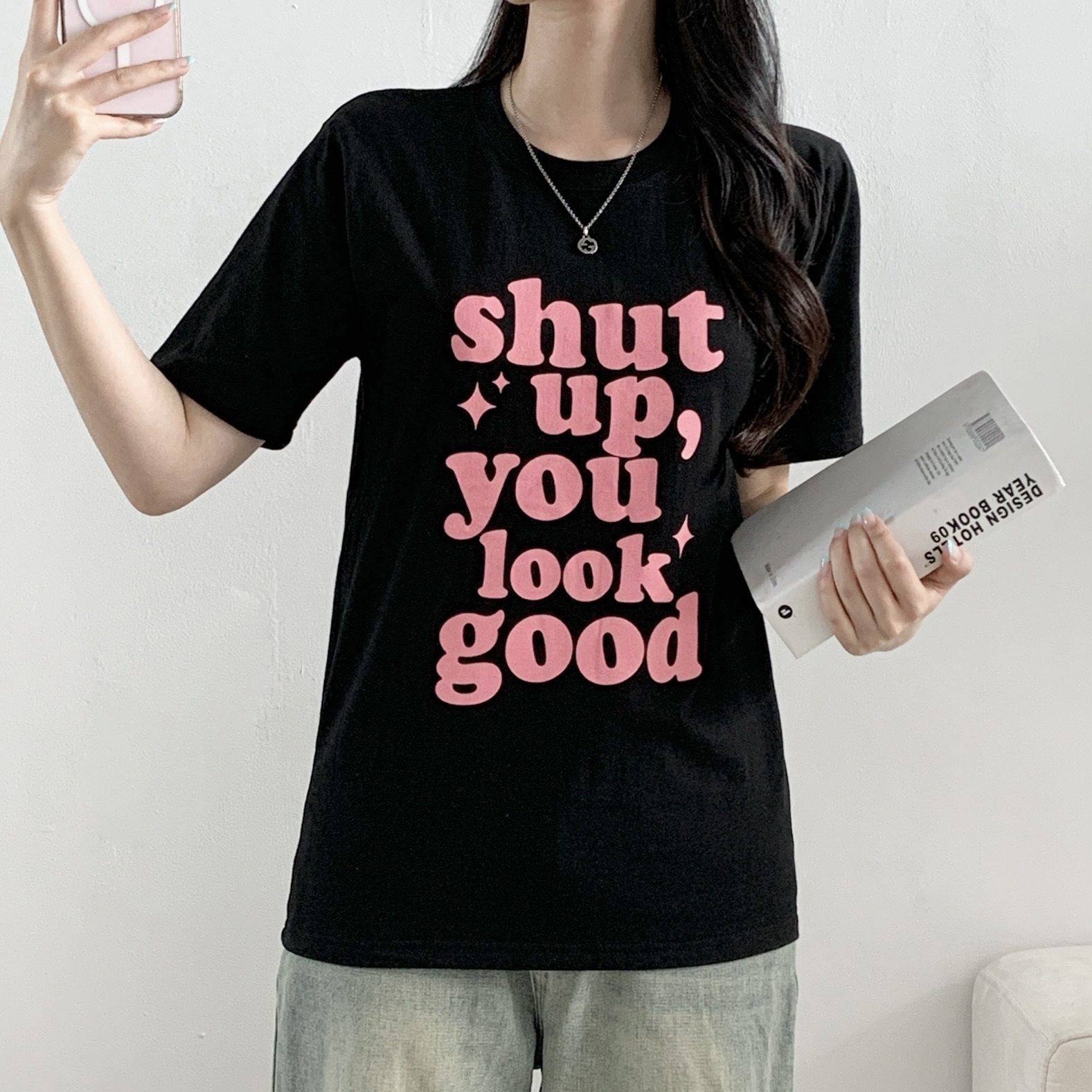 ラウンドネックオーバーサイズルーズレタリングTシャツ | 詳細画像7