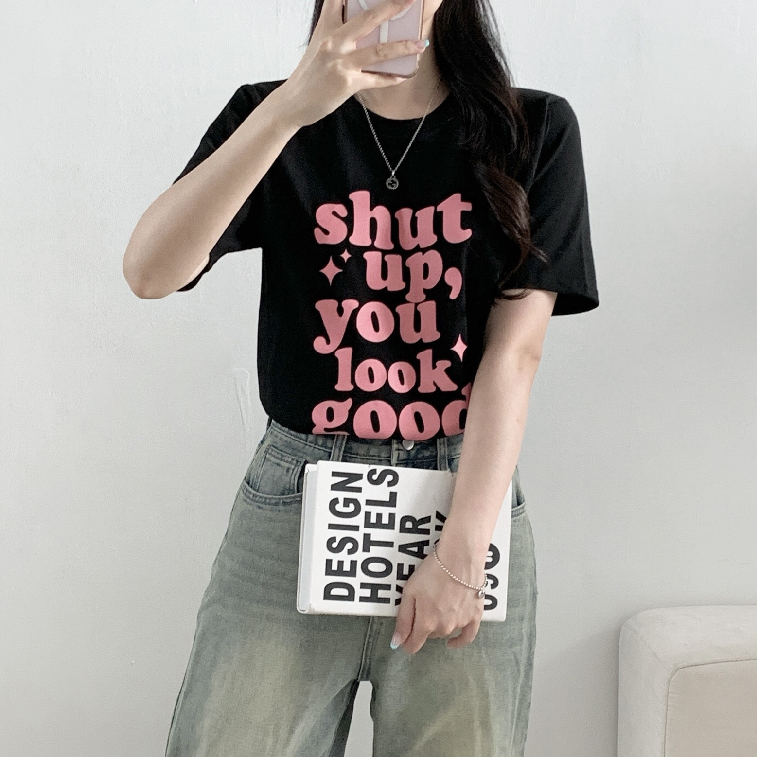 ラウンドネックオーバーサイズルーズレタリングTシャツ | 詳細画像8