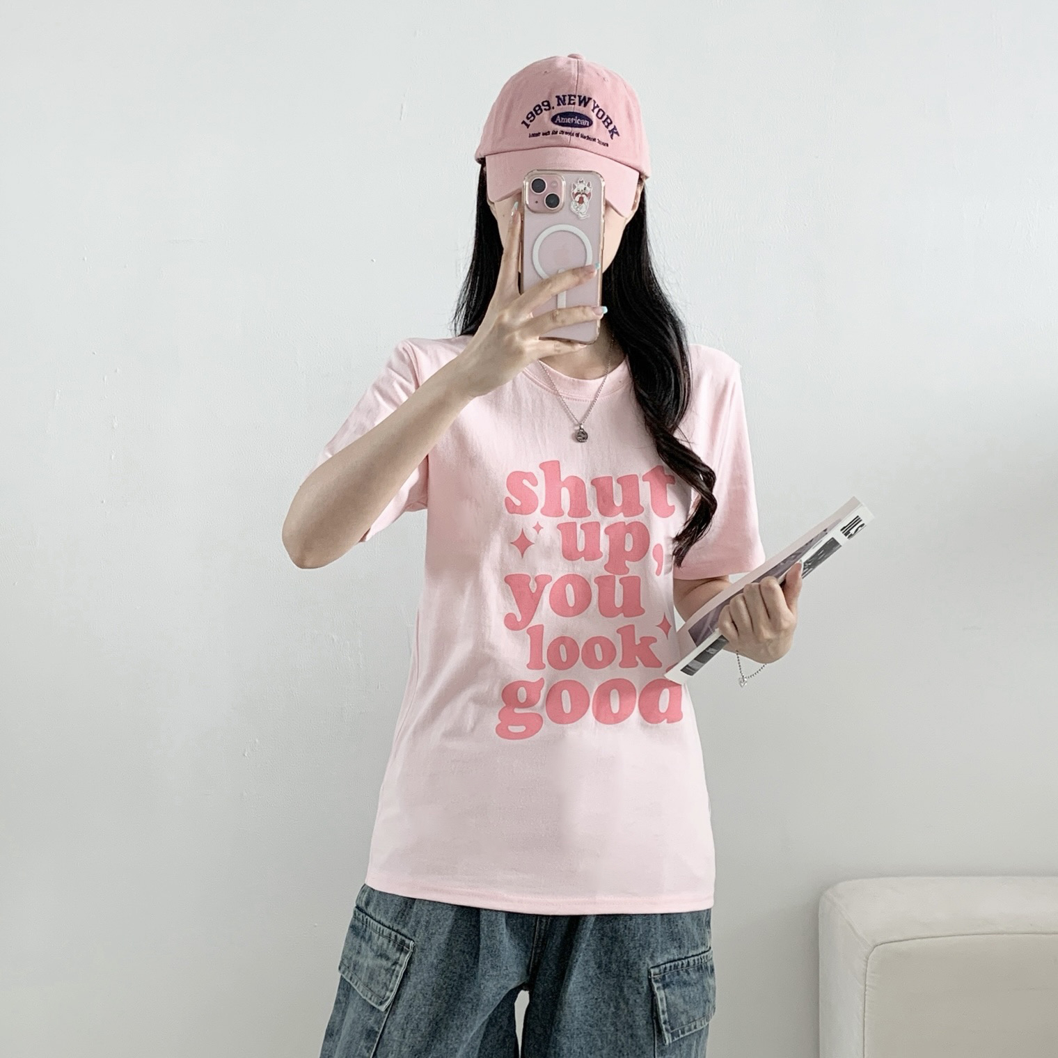 ラウンドネックオーバーサイズルーズレタリングTシャツ | 詳細画像9