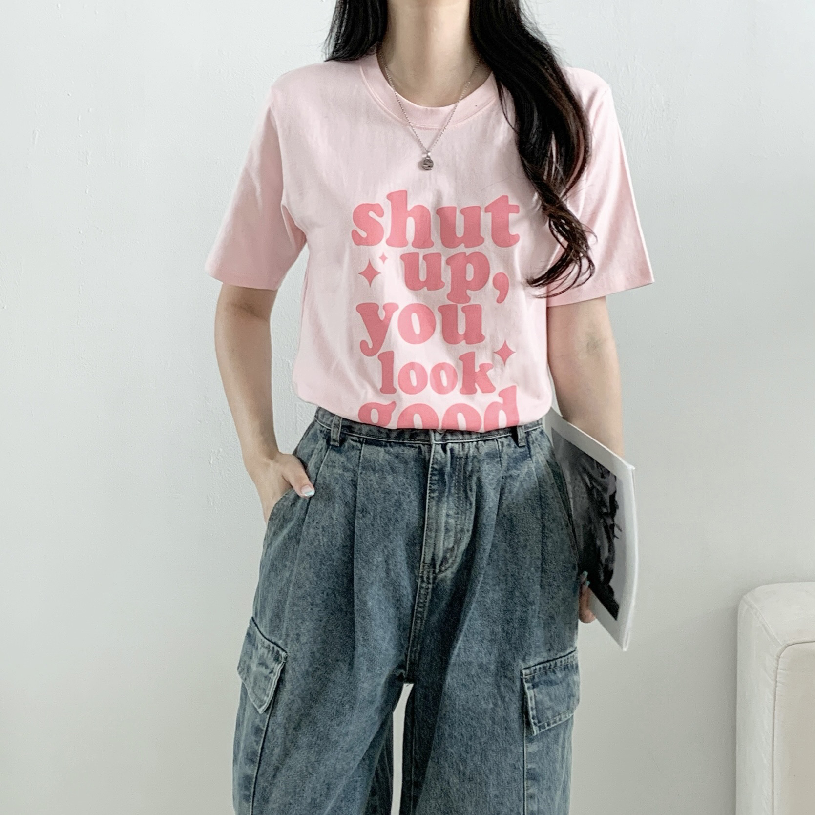 ラウンドネックオーバーサイズルーズレタリングTシャツ | 詳細画像10