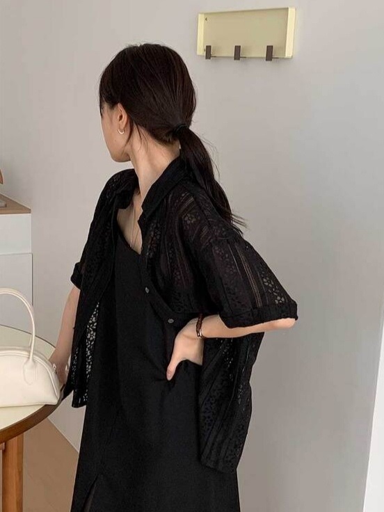 シースルーボタンベーシック刺繍半袖ブラウス | 詳細画像19